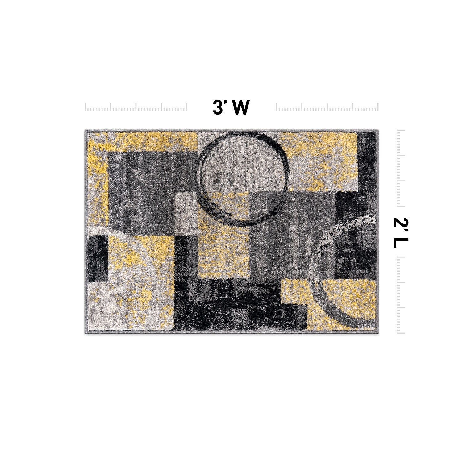 Yellow and Gray Abstract Circle Design Area Rug 2' x 3'