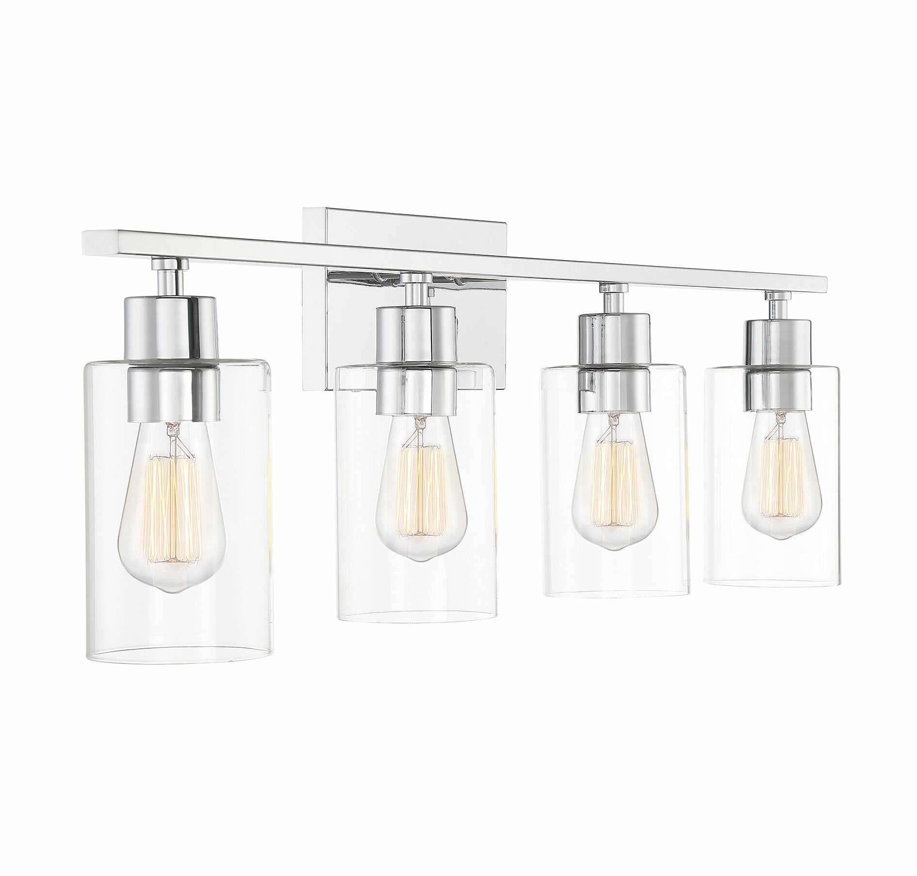 Polished Chrome 4-Light Cylinder Glass Vanity Fixture