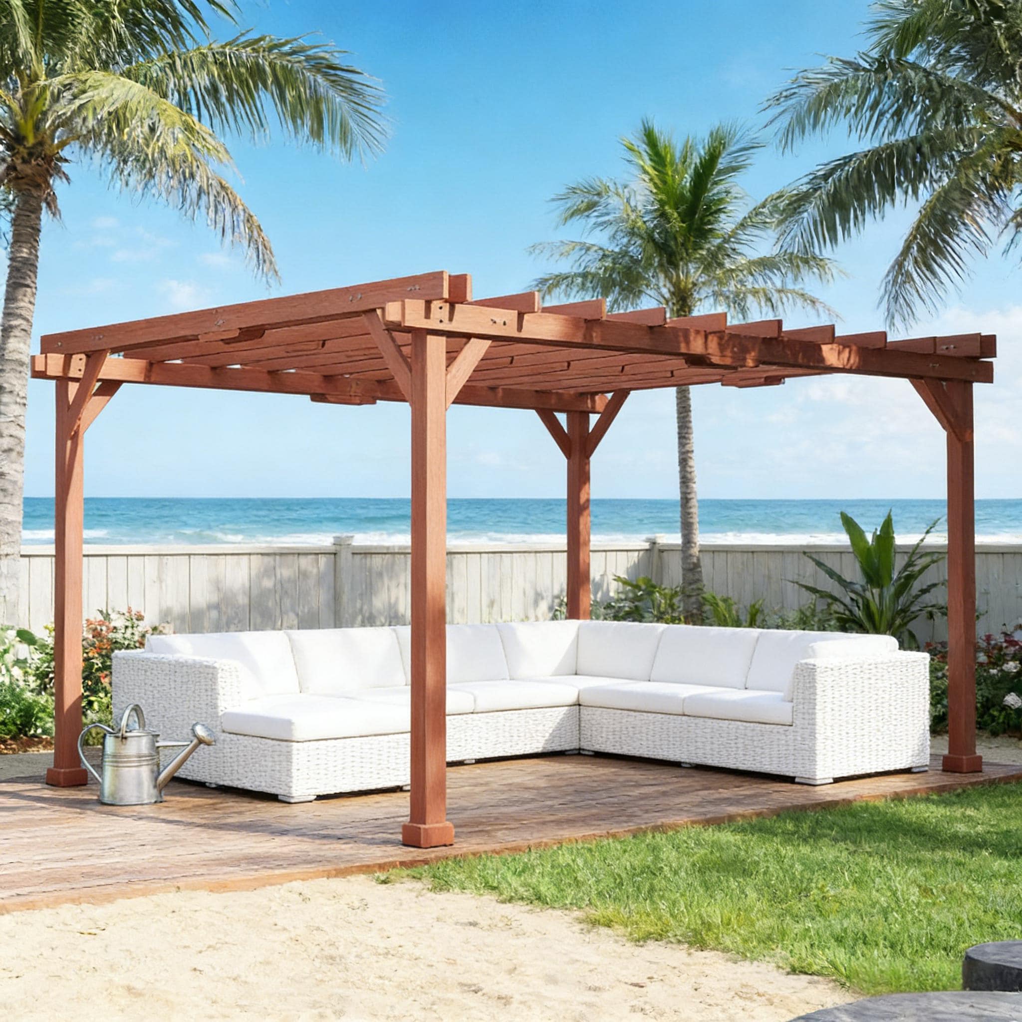 LOVMOR  10-ft 8-in W x 12-ft 6-in L x 7-ft 2-in H Brown Open Roof Wood Freestanding Outdoor Pergola Patio Pergola Open Roof Grape Trellis for Climbing Plants