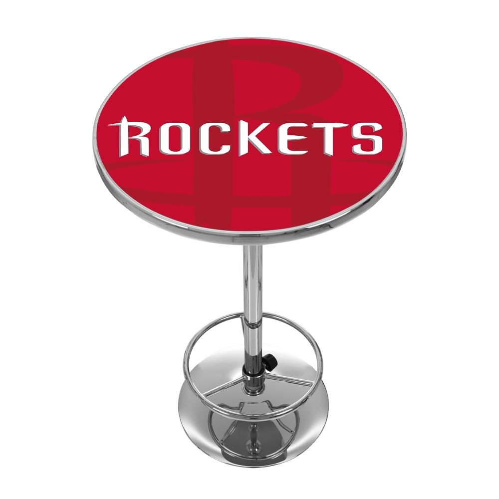 Trademark Gameroom NBA2000-HR2 Houston Rockets Pub Tables Chrome Round Traditional Bar Table, Composite with Metal Pedestal Base 27.375-in L x 42-in H
