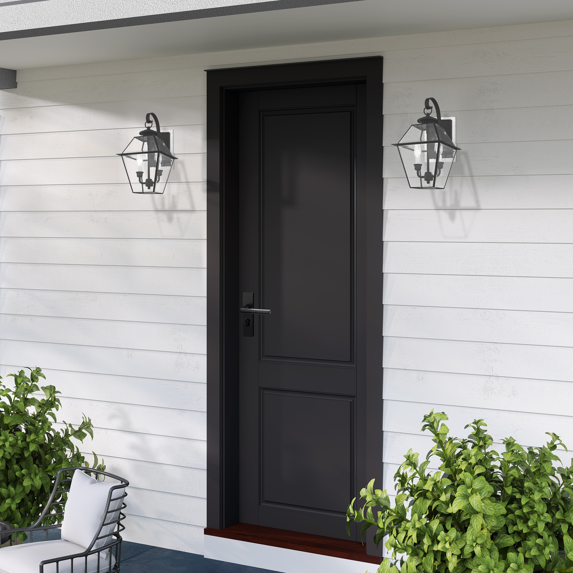 Charleston Elegance Black Brass Outdoor Lantern with Clear Beveled Glass