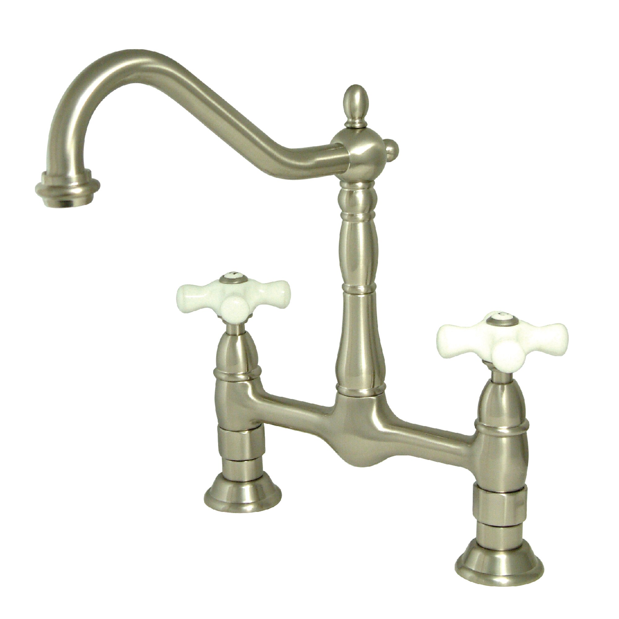 Elements of Design ES1178PX Satin nickel Double Handle Deck-mount Bridge Kitchen Faucet
