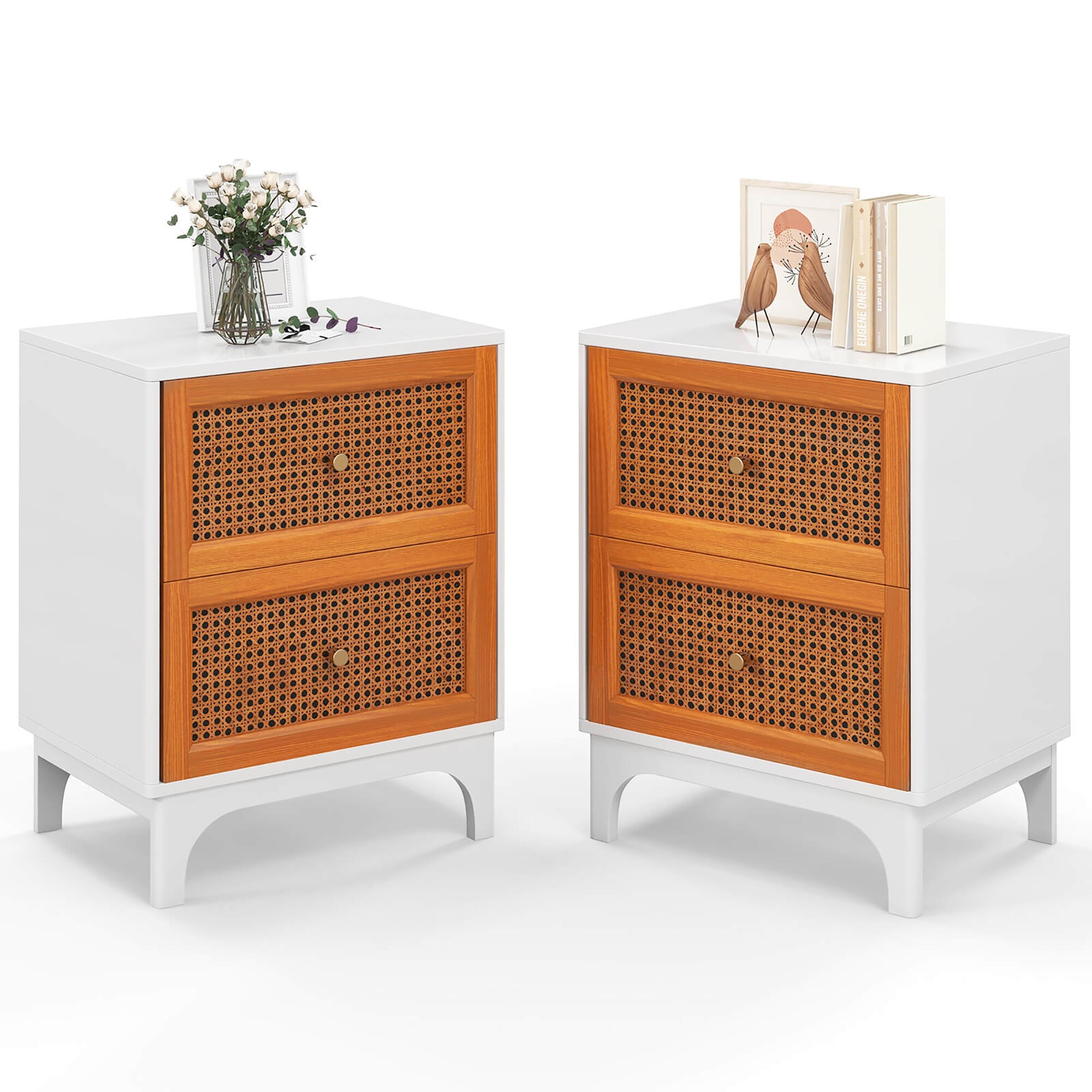 Costway HCST02006 White + Brown Pine Nightstand