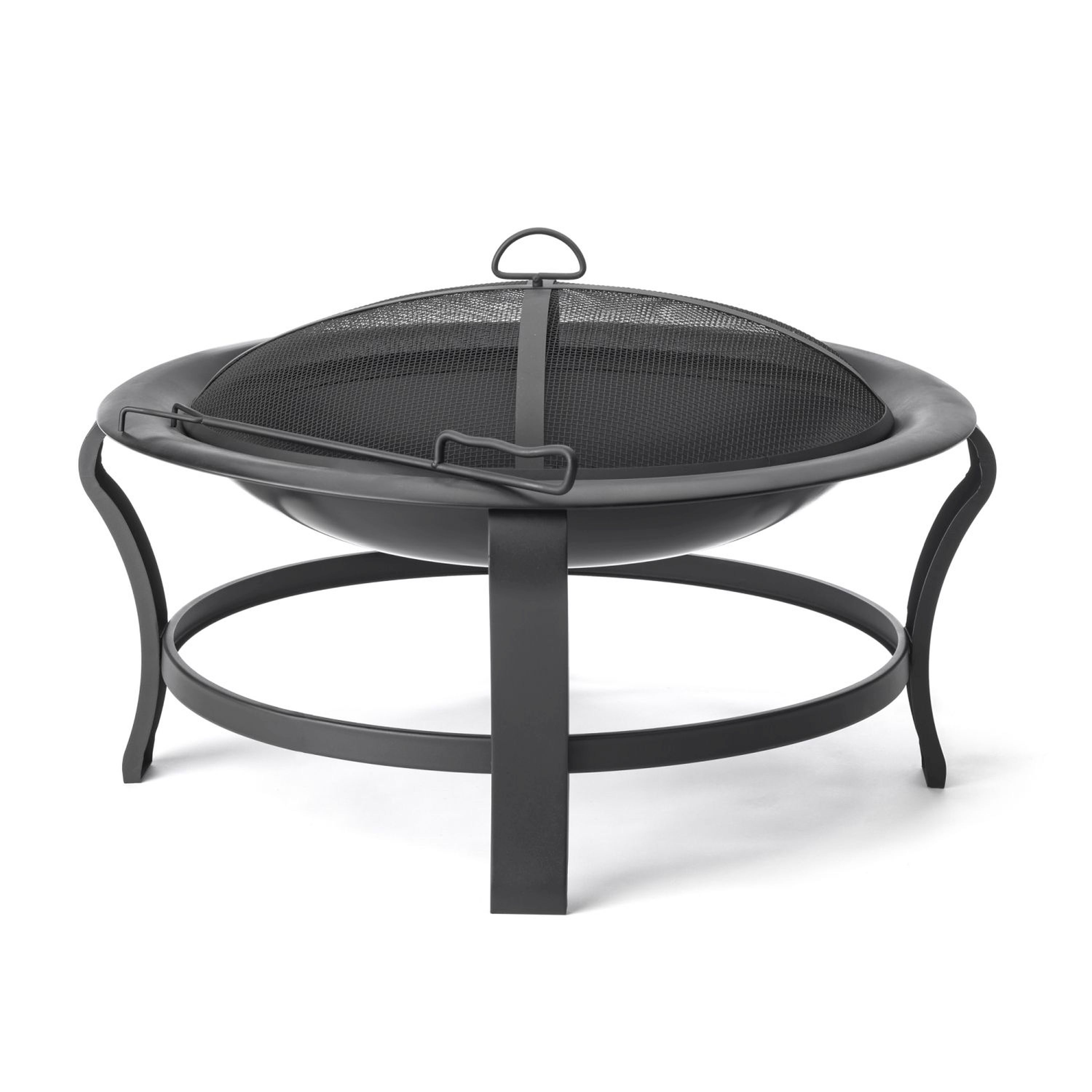 30" Black Steel Wood-Burning Portable Fire Pit with Mesh Lid
