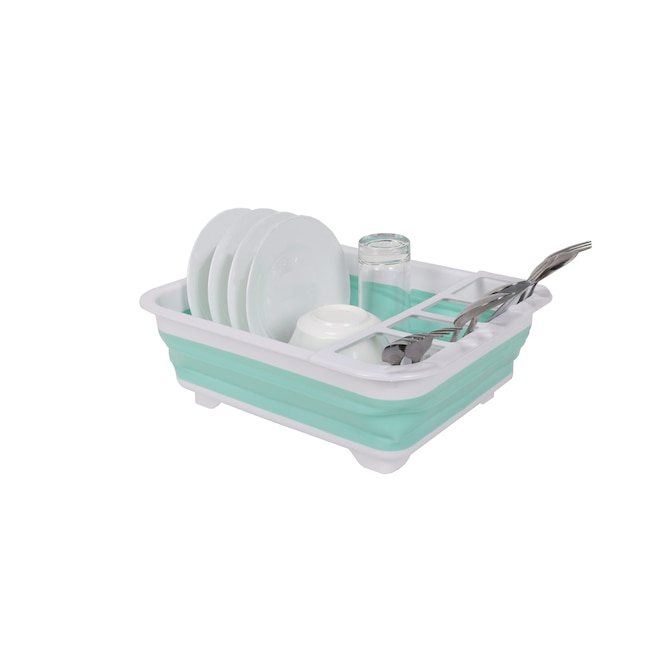 J&V TEXTILES Blue Plastic Dish Rack - Space Saving, Portable, and Counter  Dry - Ideal for Travel, Camping, and RV Use in the Dish Racks & Trays  department at