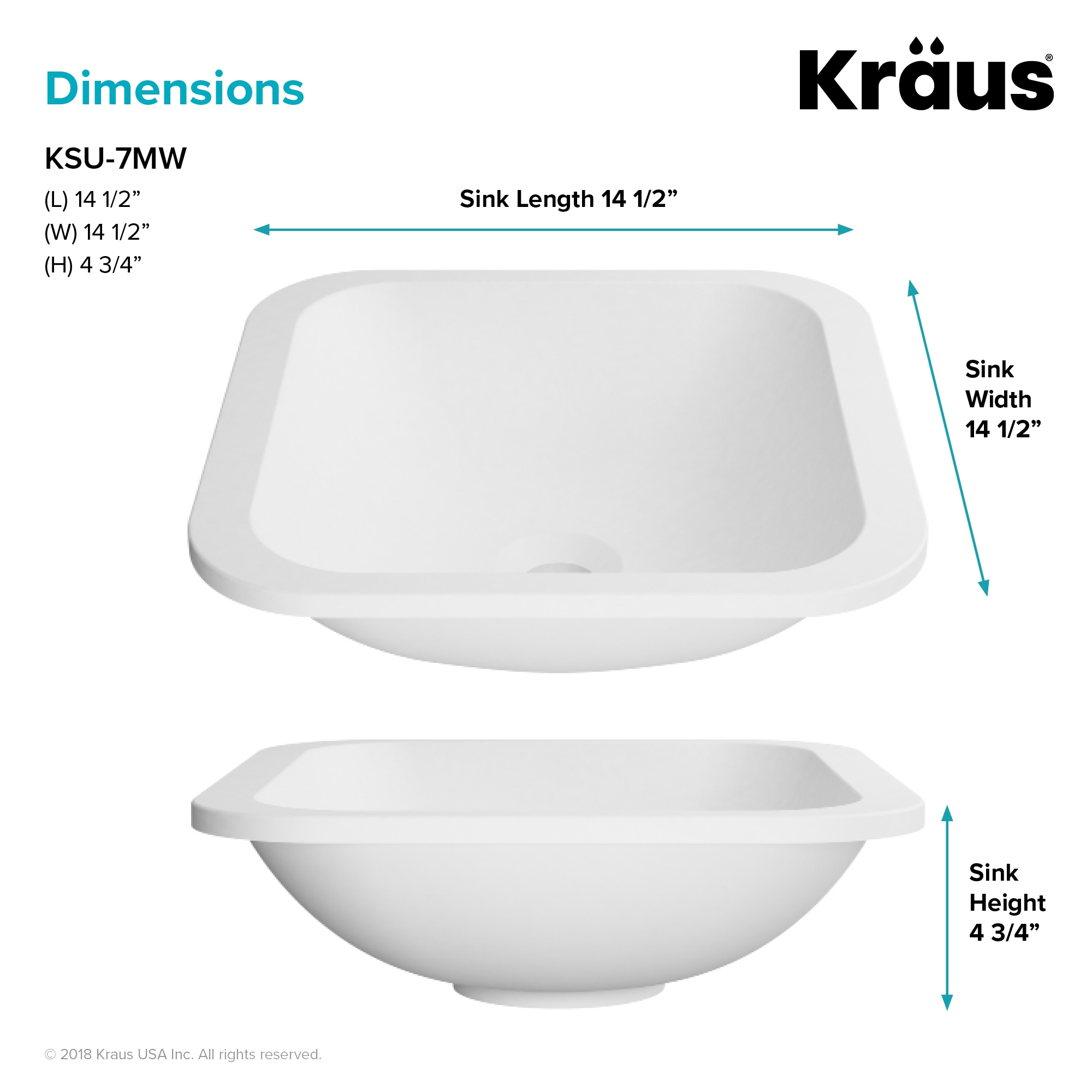 Kraus Natura Matte White Solid Surface Undermount Square Modern ...