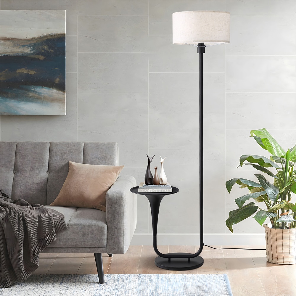 Sofucor 58-inch Simple Modern Black Tray Table Floor Lamp