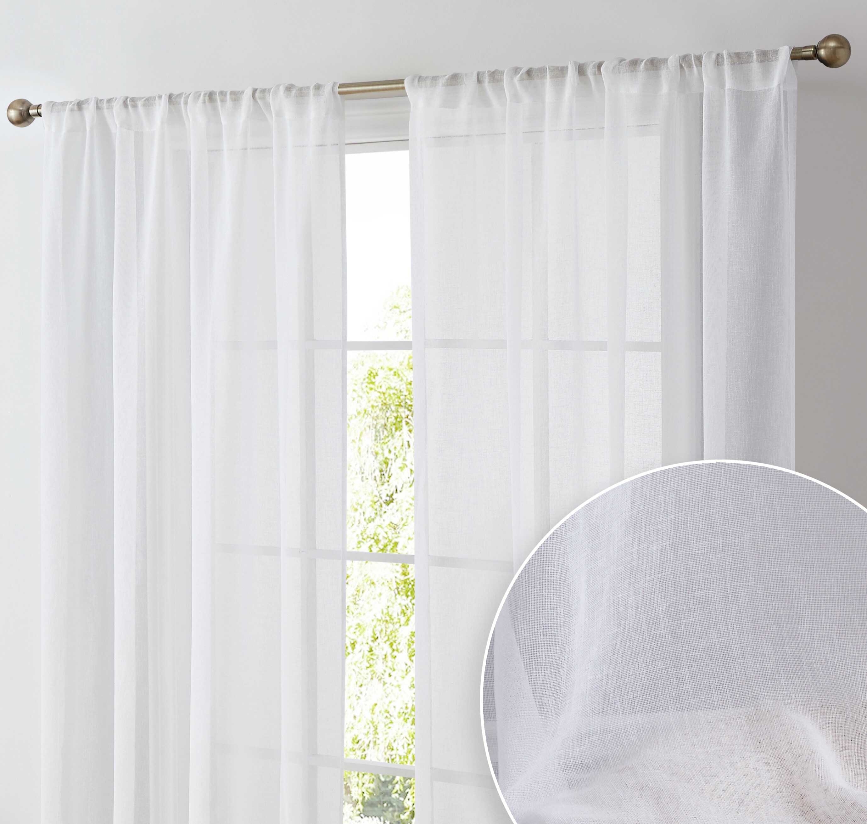Totally Home Decor PEN-LNRP-WHT63 63-in Bright White Semi-sheer Rod pocket Curtain panel pair