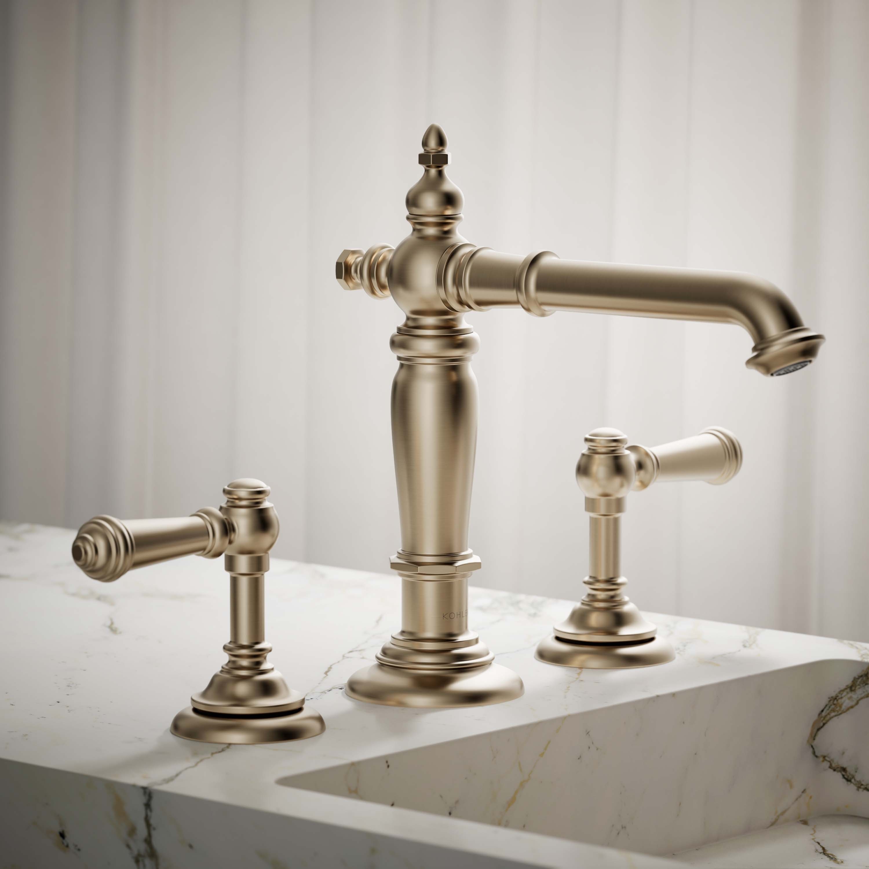 KOHLER 72760-BV Artifacts Vibrant Brushed Bronze Widespread Sold separately WaterSense Low-arc Residential Handle Bathroom Sink Faucet with Drain