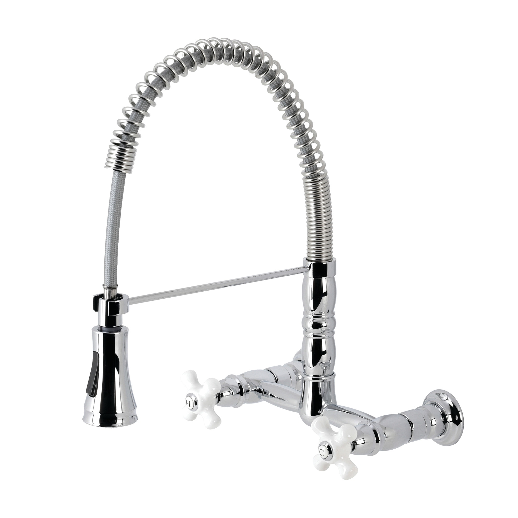 Kingston Brass WLGS1241PX Polished Chrome Double Handle Wall-mount Pull-down Kitchen Faucet