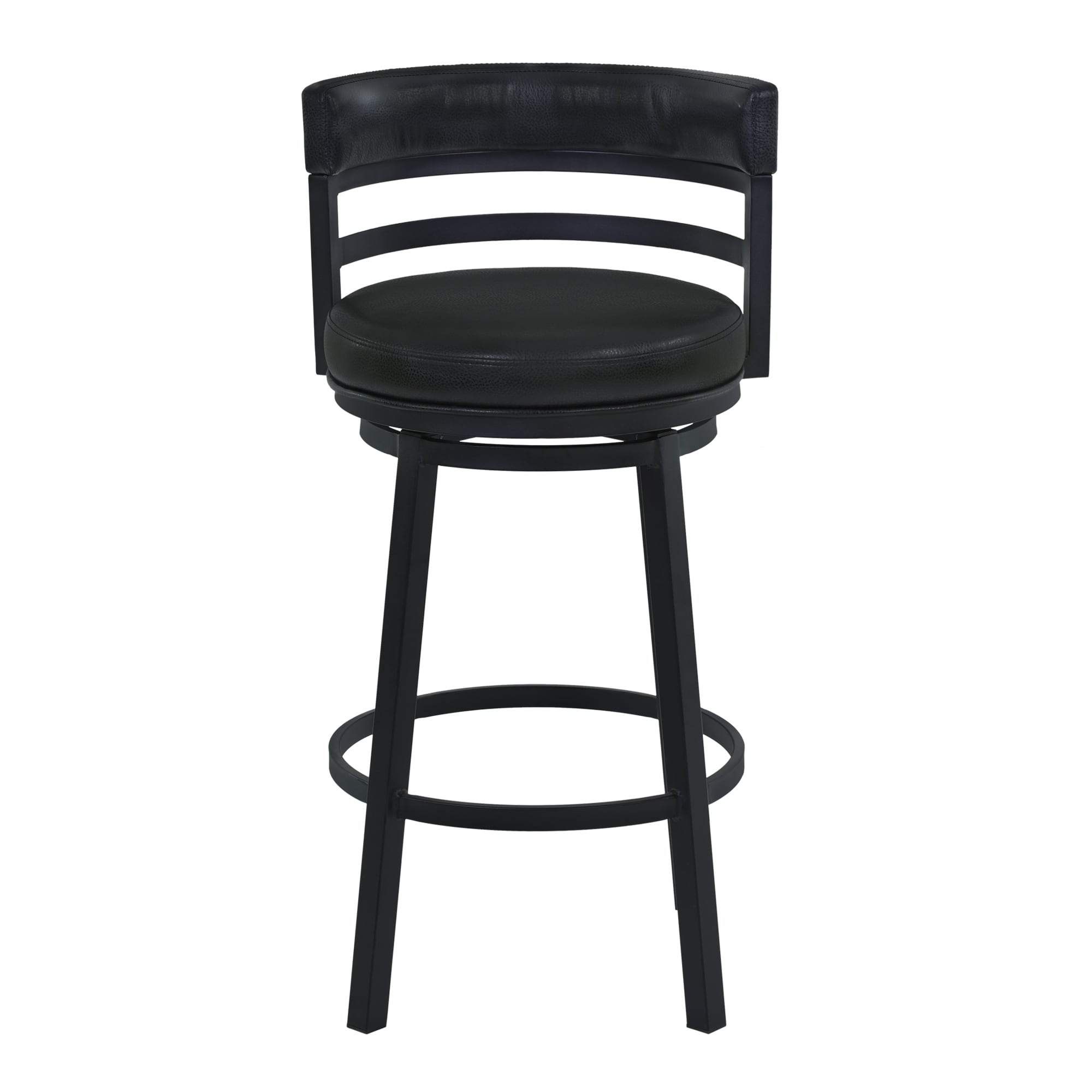 Armen Living 721535746903 Black Powder Coated Finish 26.0-in H Counter height Bucket seat Upholstered Swivel Metal Bar Stool with Arms