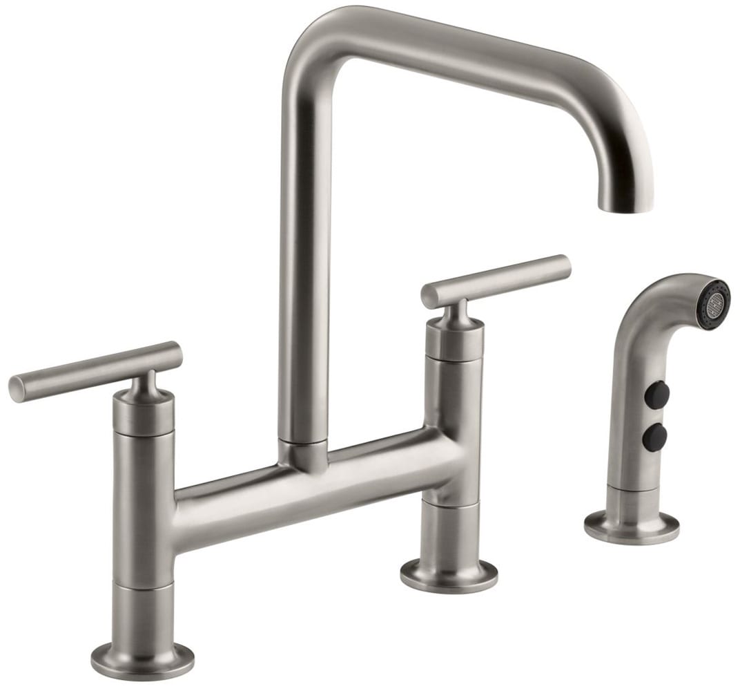 KOHLER 7548-4-VS Purist Vibrant Stainless Double Handle Deck-mount Kitchen Faucet ( Side Sprayer Included )