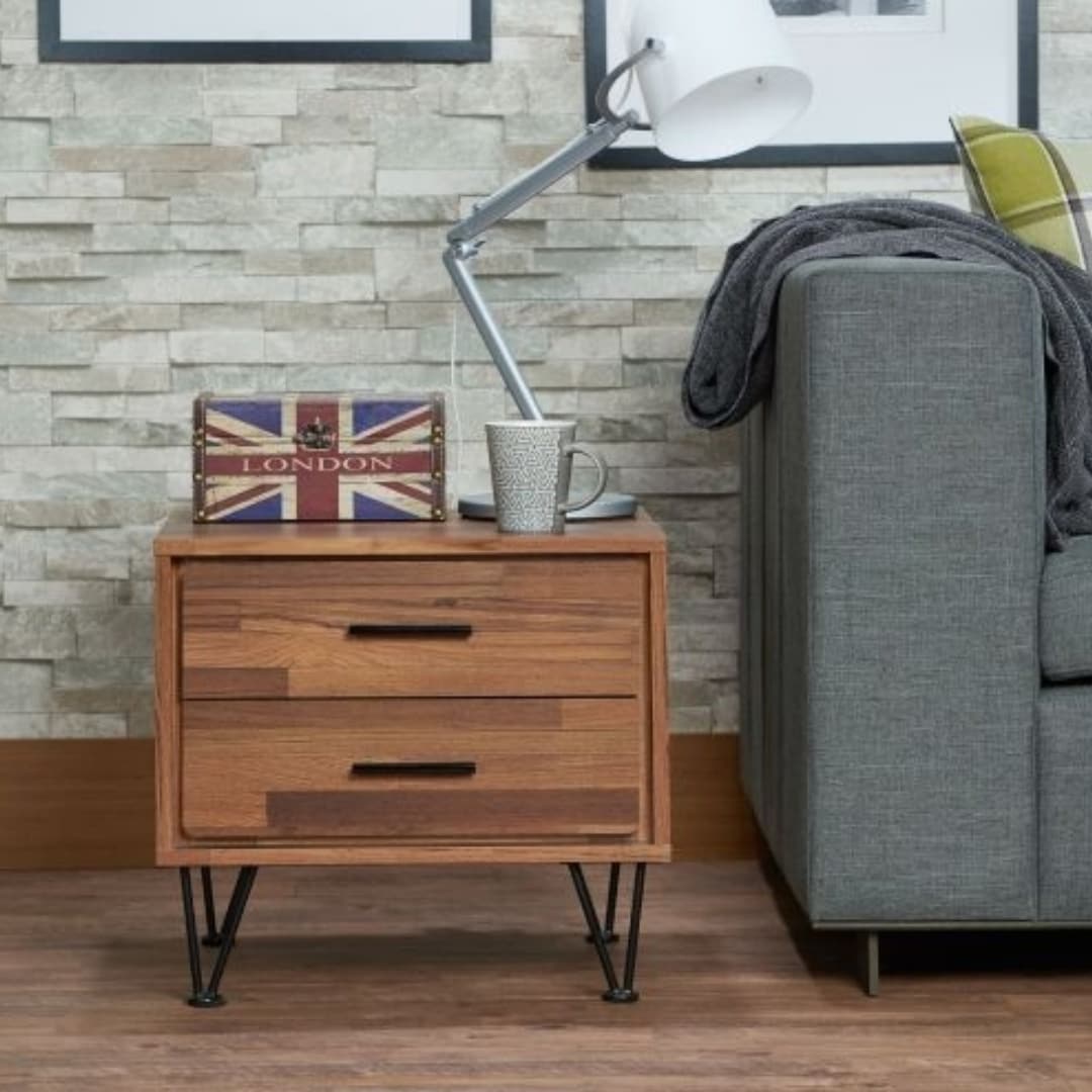 ZAKLOOP WU97330 16-in W x 18-in H Brown Wood Rectangular Modern End Table with Storage Assembly Required