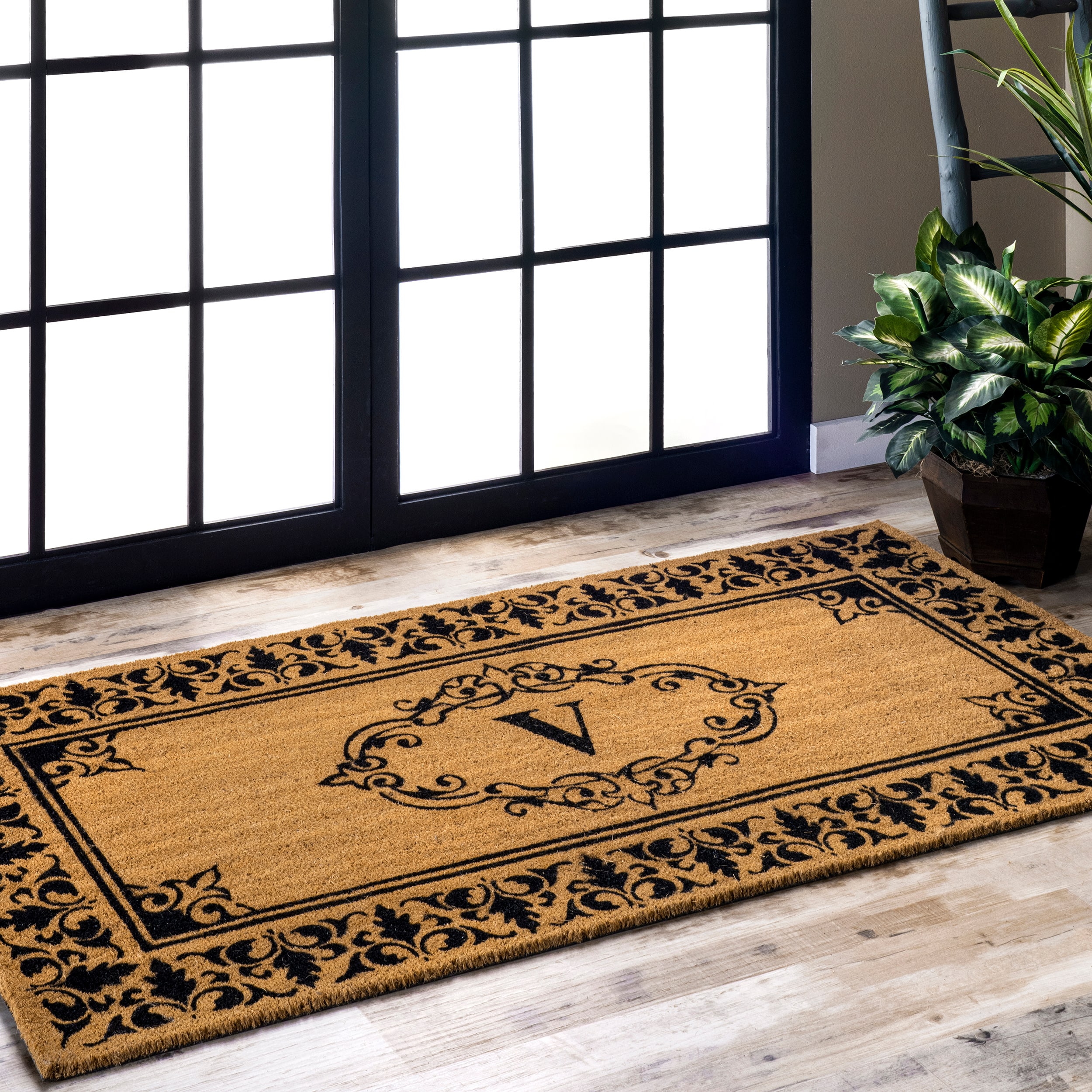nuLOOM NCJC10V-306 3 x 6 (ft) Loomed Seagrass Letter V Rectangular Indoor Area rug