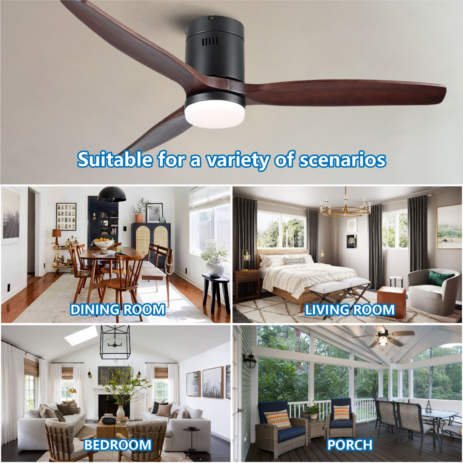 WELLFOR Dimmer Multi LED Ceiling Fan 52-in Black with Antique Brown ...