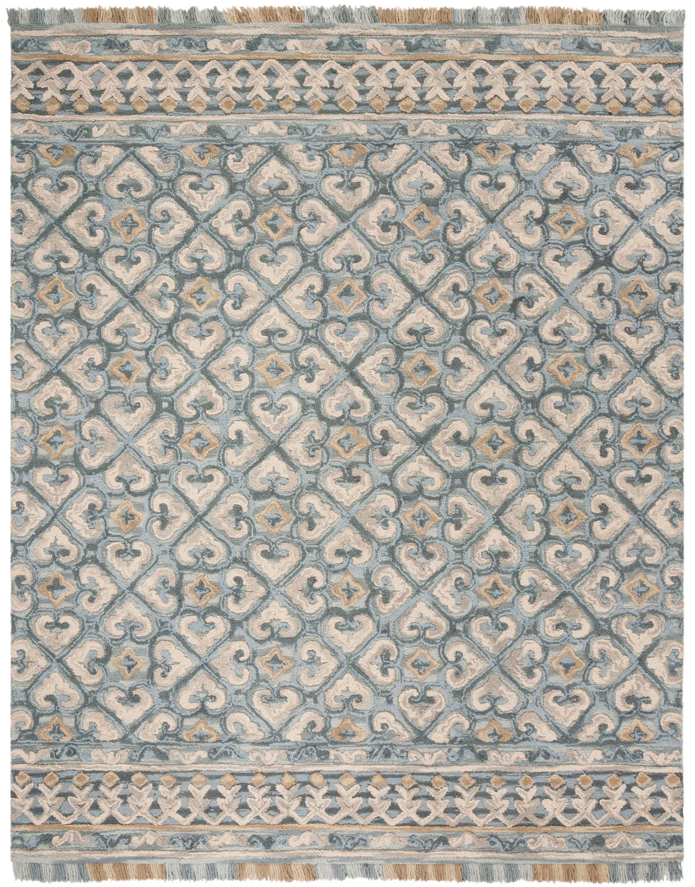 Safavieh BLM420A-8 Blossom Omie 8 x 10 (ft) Tufted Wool Light Beige/Blue Rectangular Indoor Floral/Botanical Farmhouse/Cottage Area rug