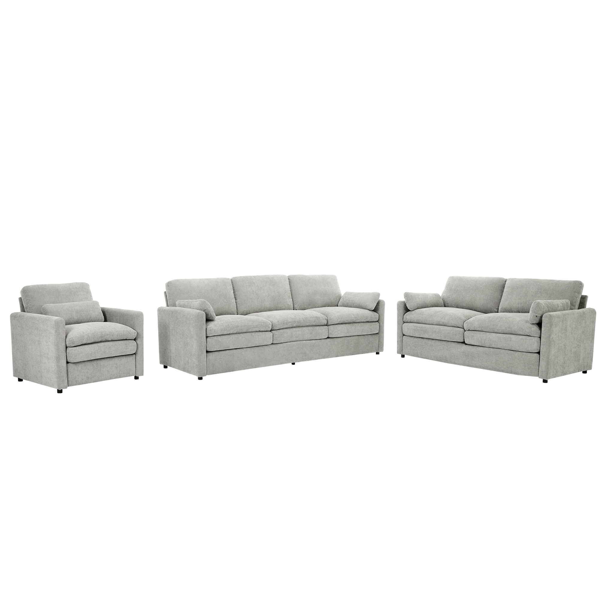 SINOFURN SYA370011GY Casual 3 -Piece Chenille Light Gray Living Room Set