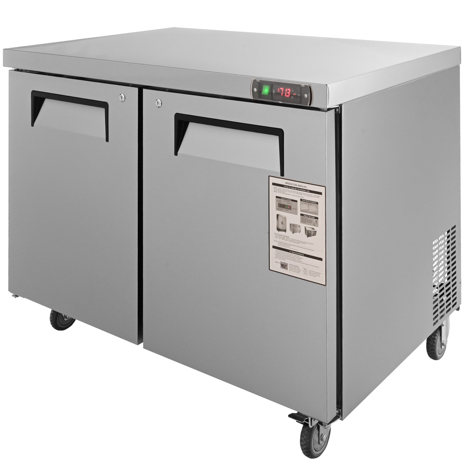 VEVOR FLWSLZGZT129CSXB6V1 165W 2 Doors 12.9 Cu.Ft 48-Inches Stainless Steel Refrigerated Sandwich prep table