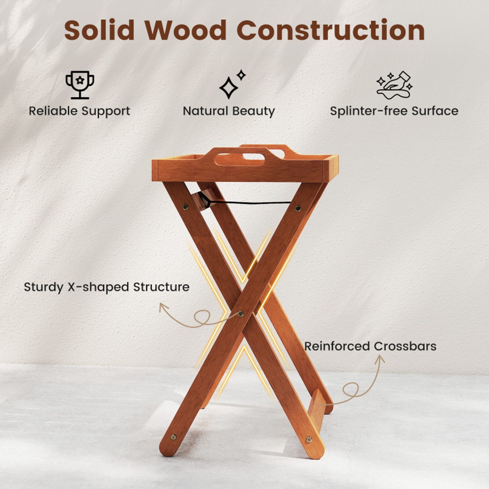 SUGIFT Outdoor Wood Tray Table Portable Folding Side End Table with ...