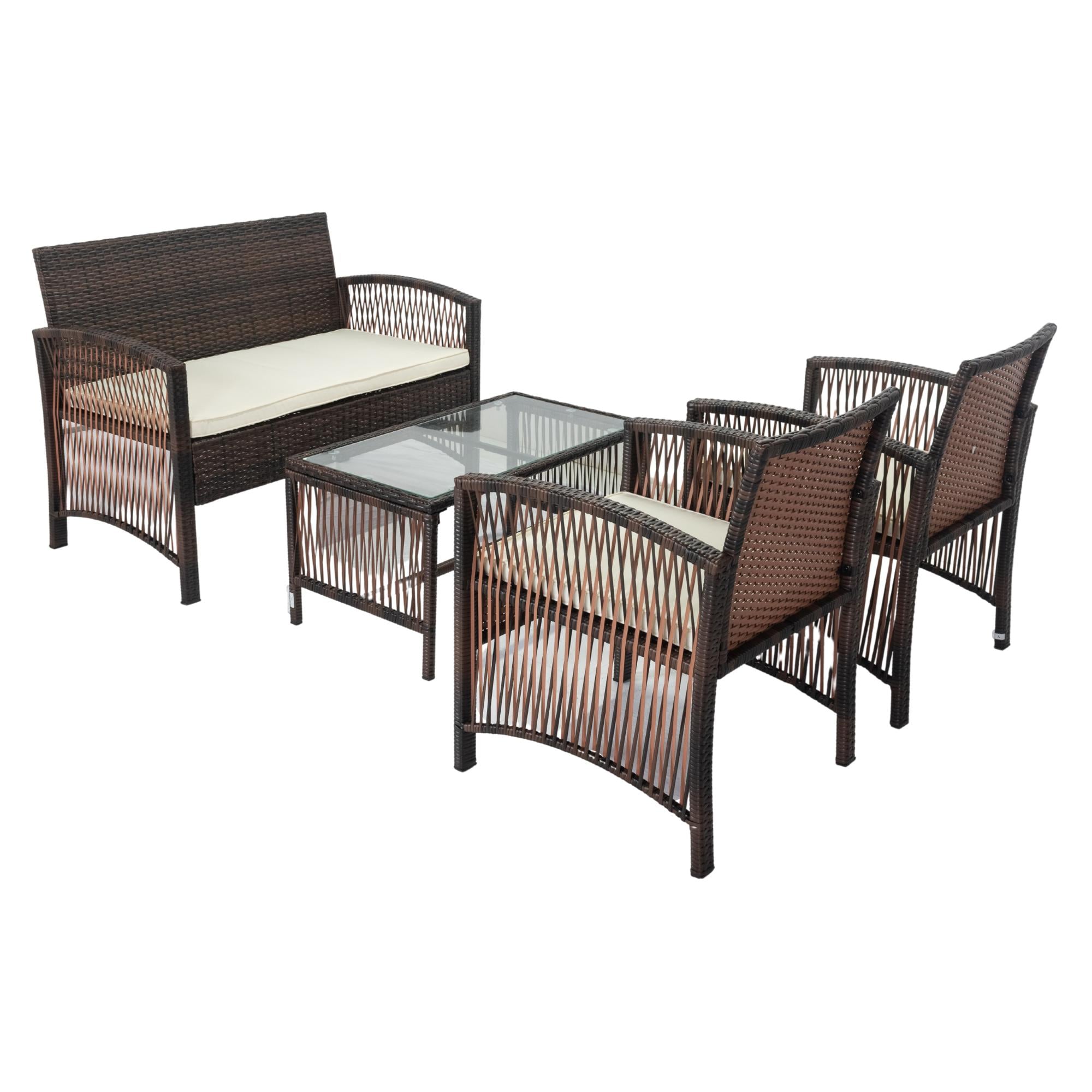 Bayfeve BF-5344ELF 4 -Piece Rattan Patio Conversation Set with Off-white Cushions