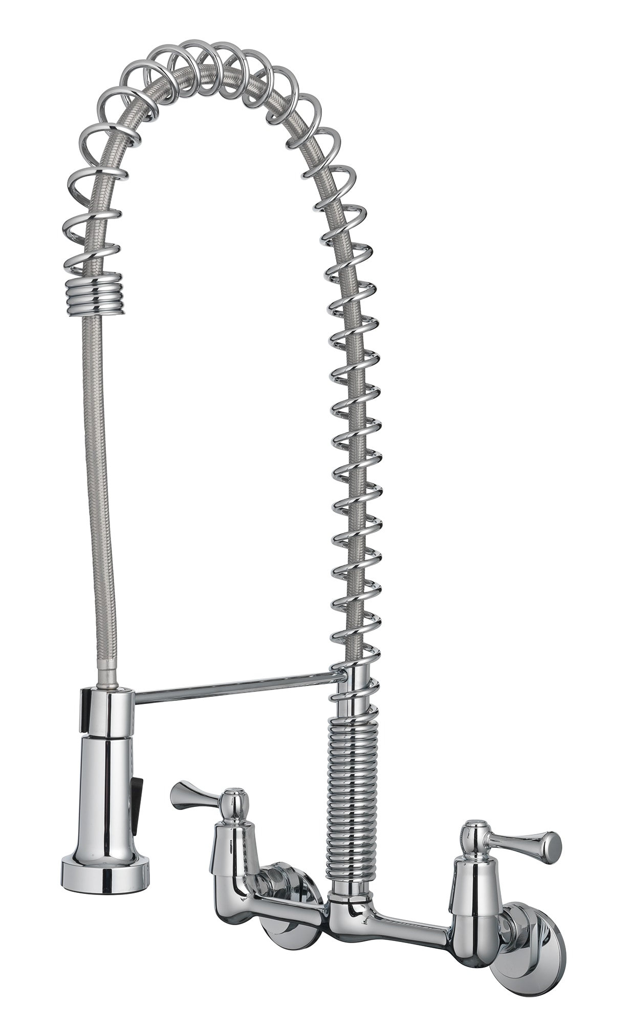 TOSCA 255-K821-T Chrome 2-handle Wall-mount Pull-down Kitchen Faucet with Sprayer Function
