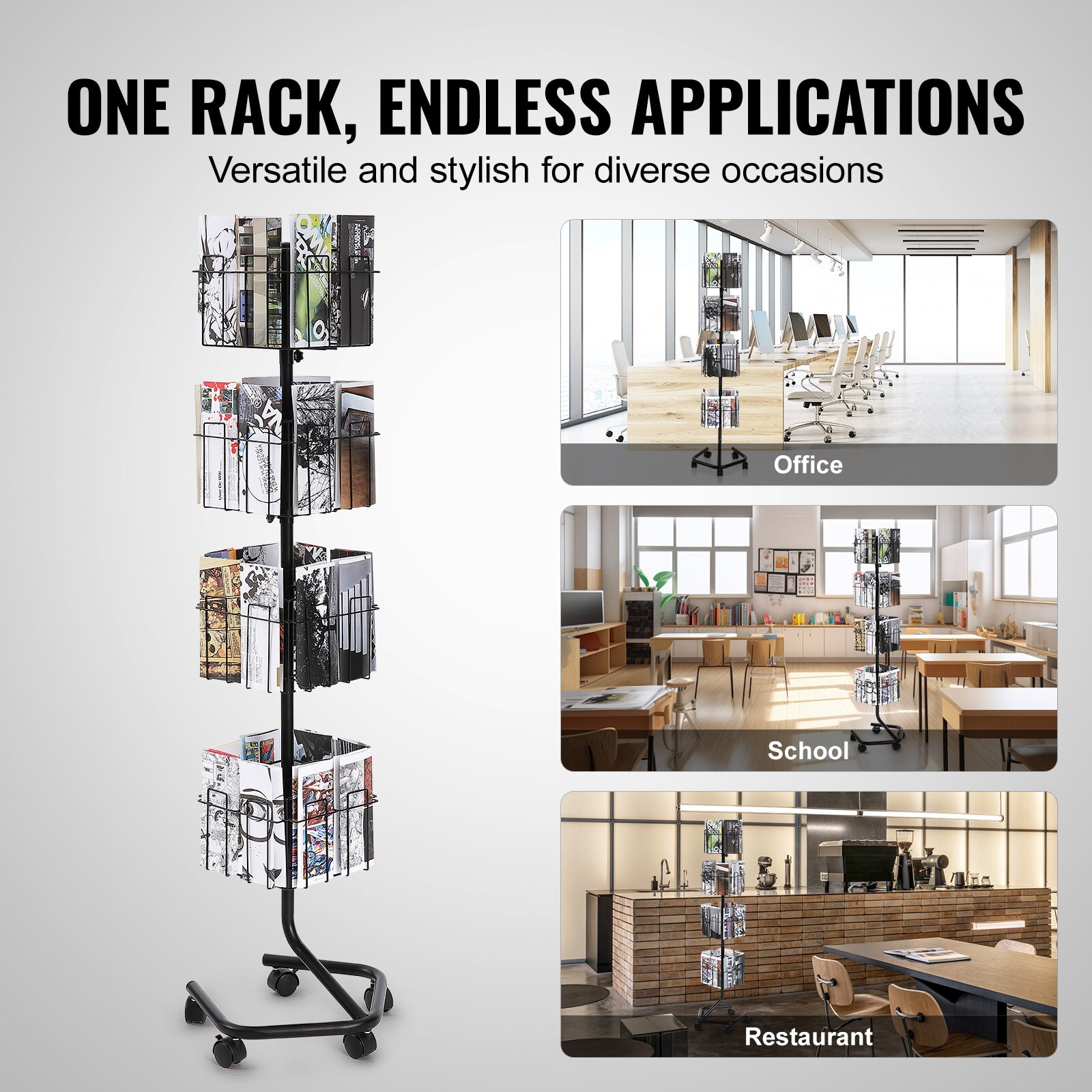 VEVOR Brochure Display Rack 4 Tier 32 Pockets Rotating Magazine ...