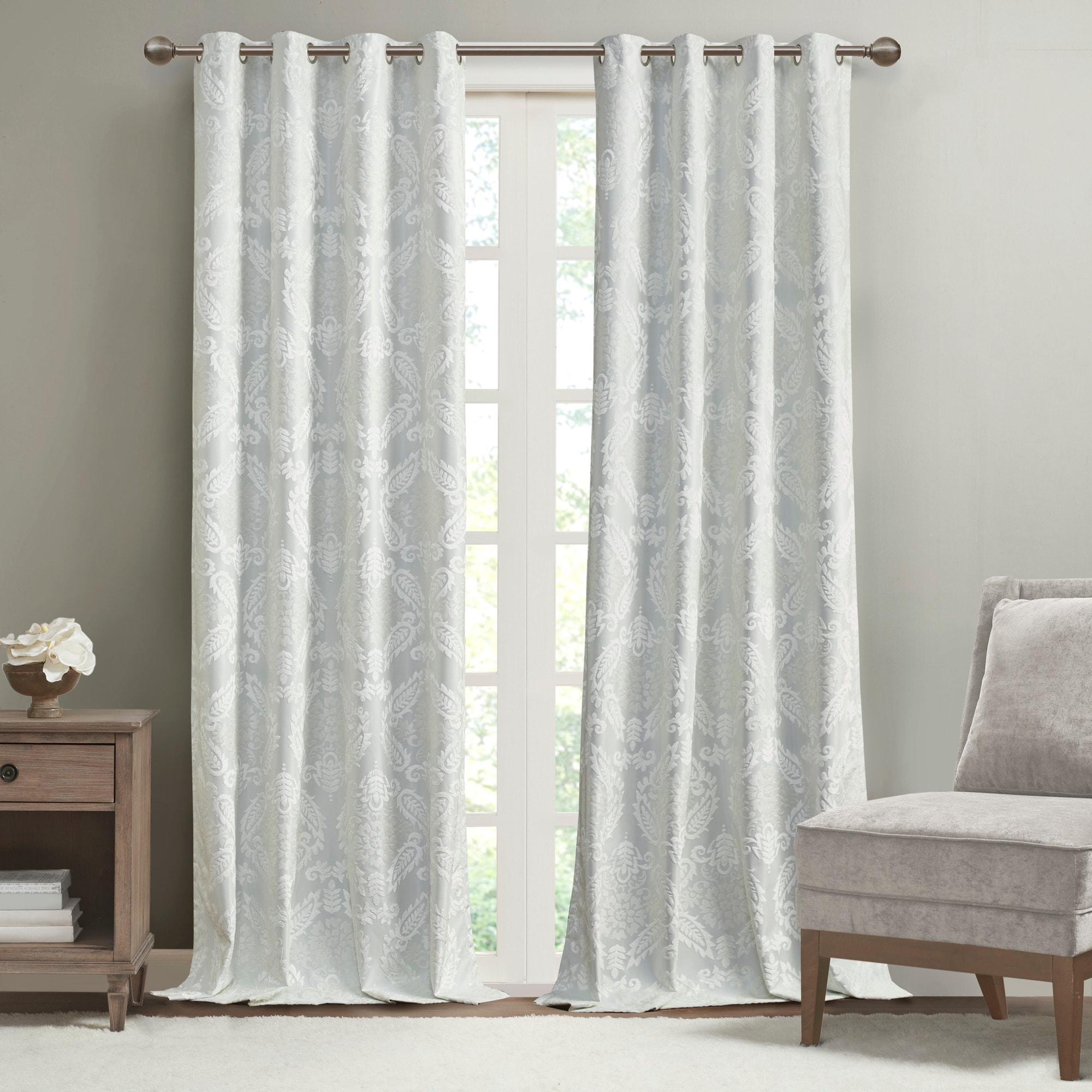 Sunsmart SS40-0200 84-Inches White Geometric Blackout Grommet Single curtain panel