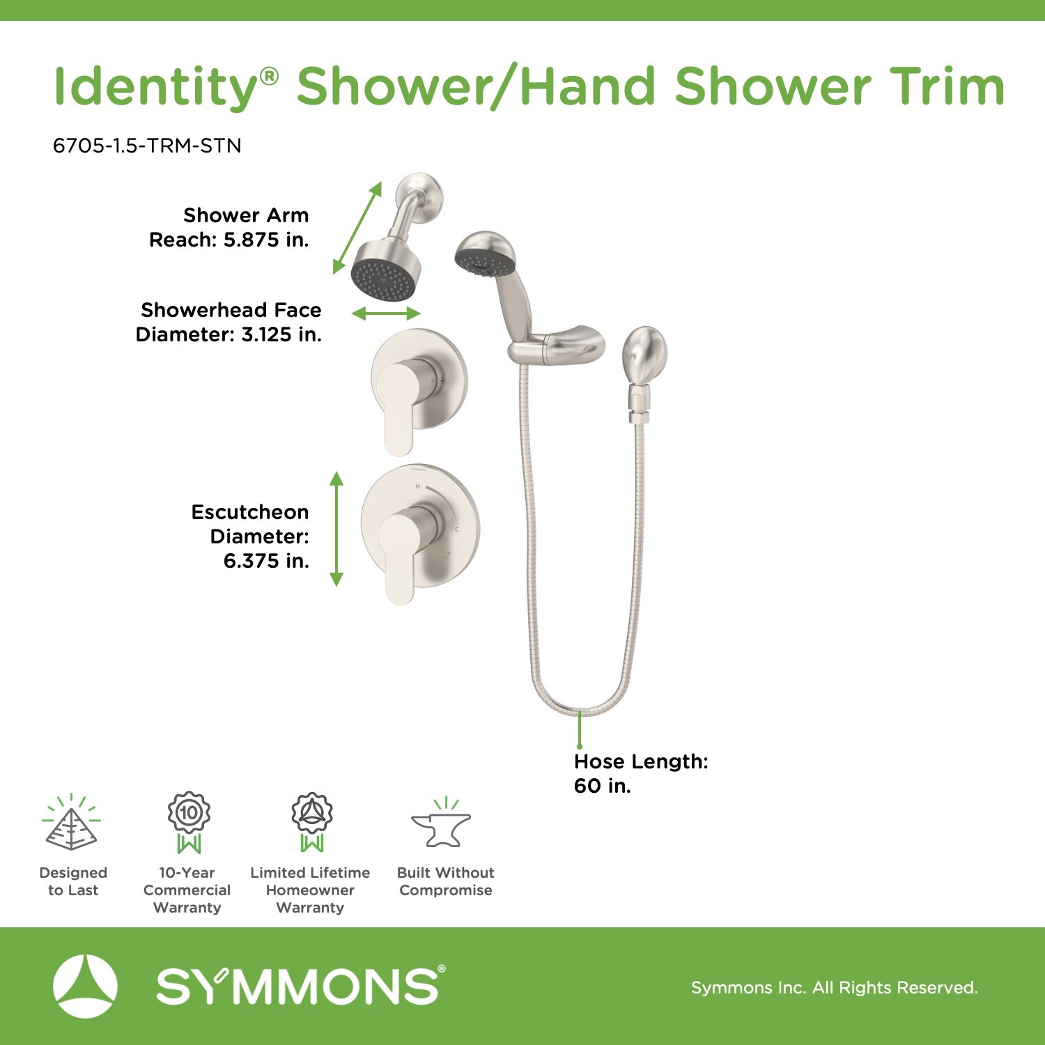 Symmons Identity Satin Nickel 2handle Single Function Round Shower