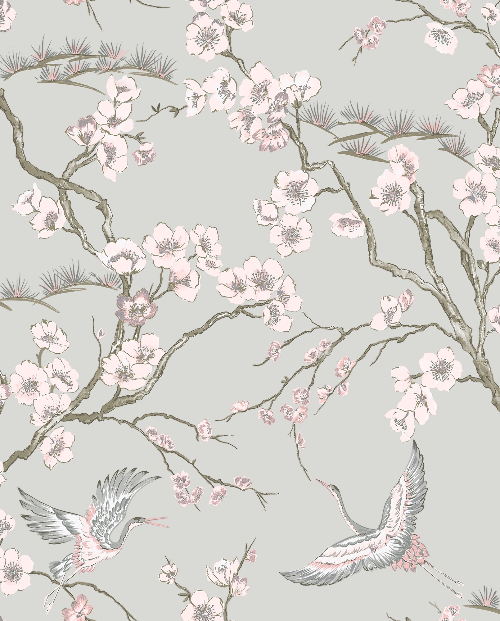 Graham & Brown 105985 Kabuki 56-Sq. Feet Pink Vinyl Textured Birds Unpasted Wallpaper