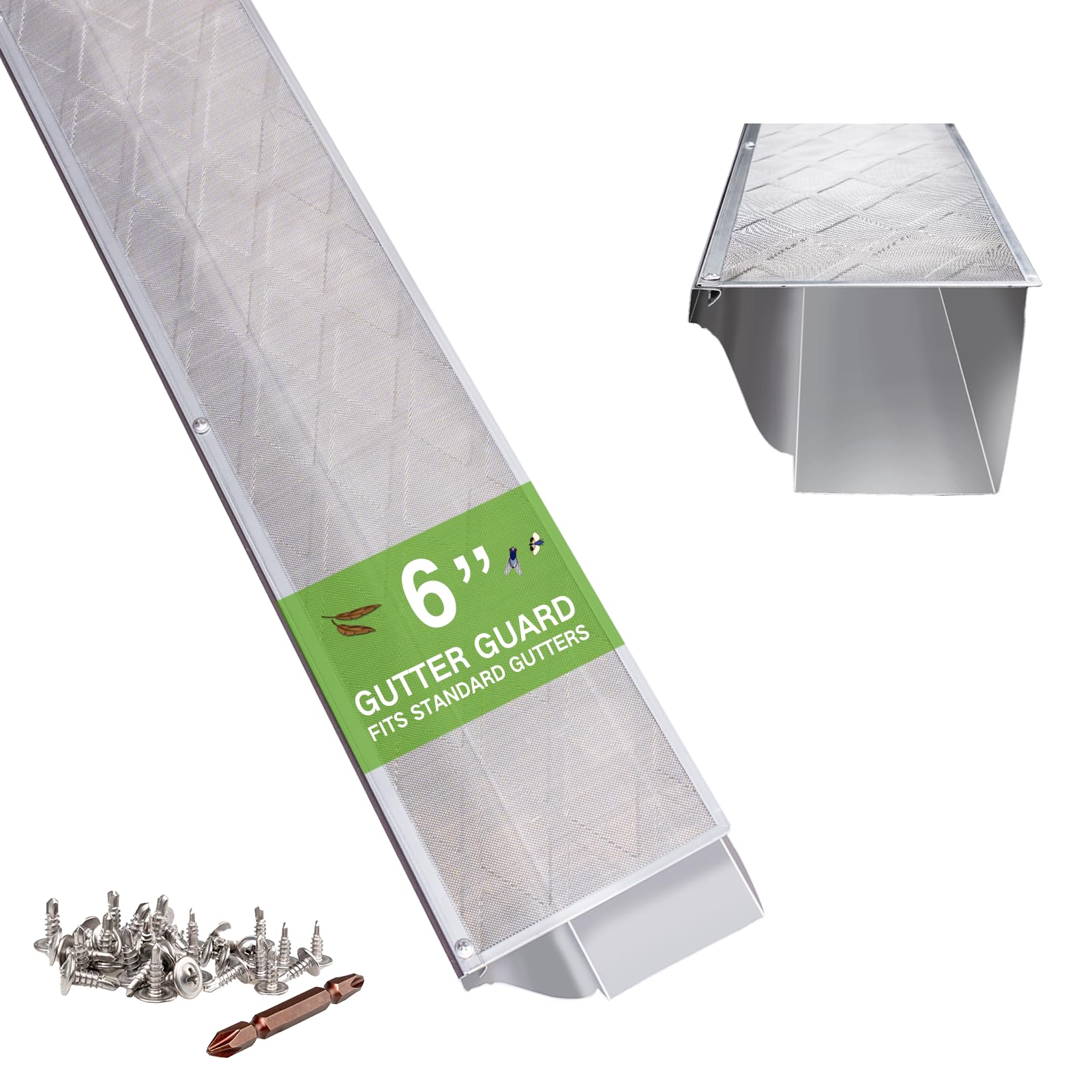 Adrinfly  Stainless Steel Micro Mesh Gutter Guard Fits Six Inch K Style and Half Round Gutters Pack of Sixty Panels durable home and garden