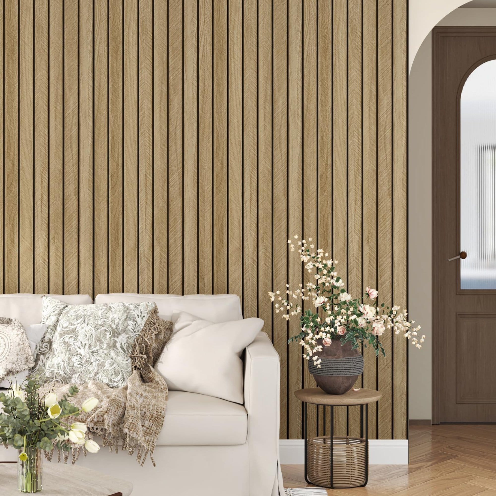 Numhew Brown Vinyl 3D Wood Slat Wall Panel 11.8 in x 118 in #NHWILL47915