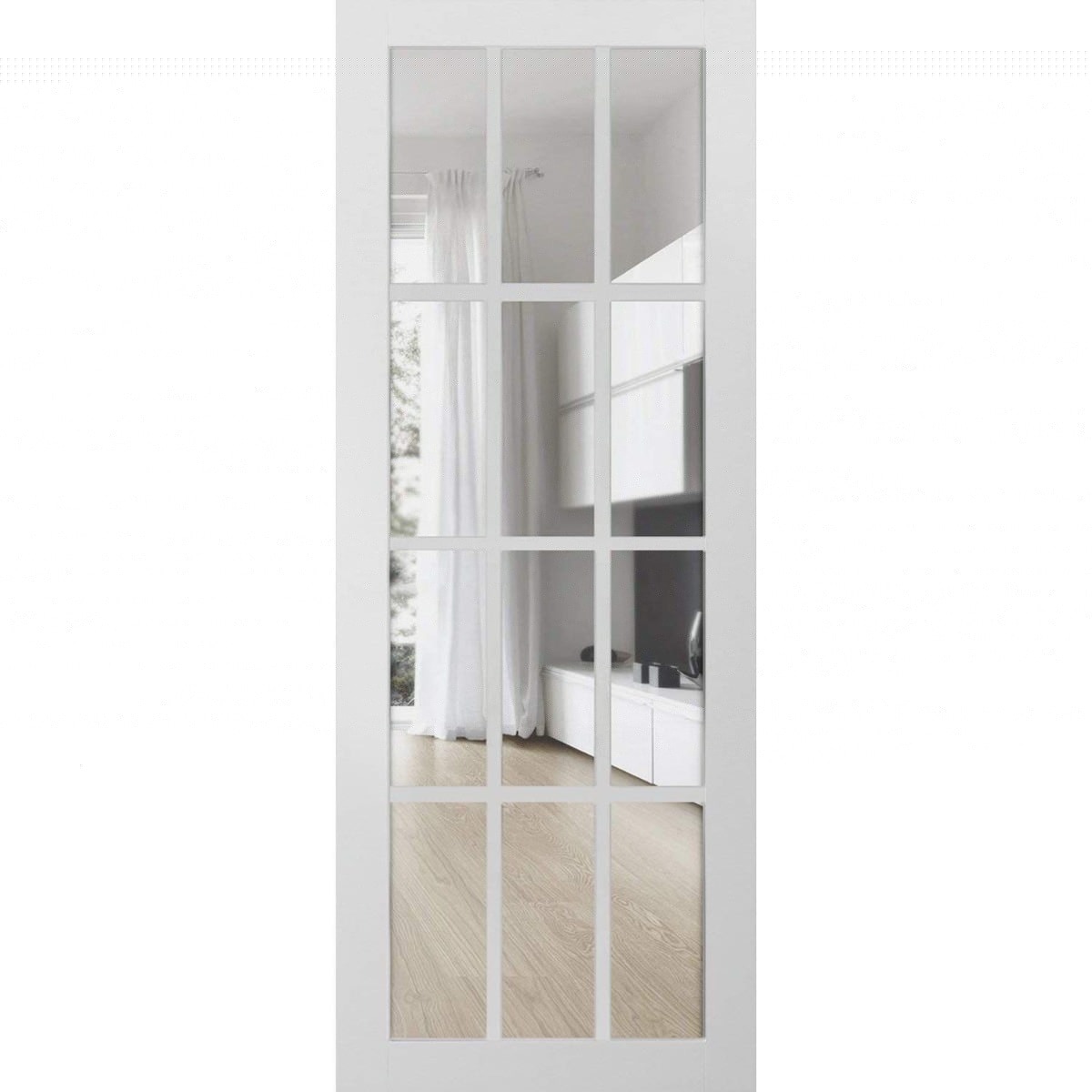 SARTODOORS Slab Barn Door Panel Clear Glass 12 lites - Felicia 3355 Matte White - Sturdy Finished Doors - Pocket Closet Sliding -18 x 84