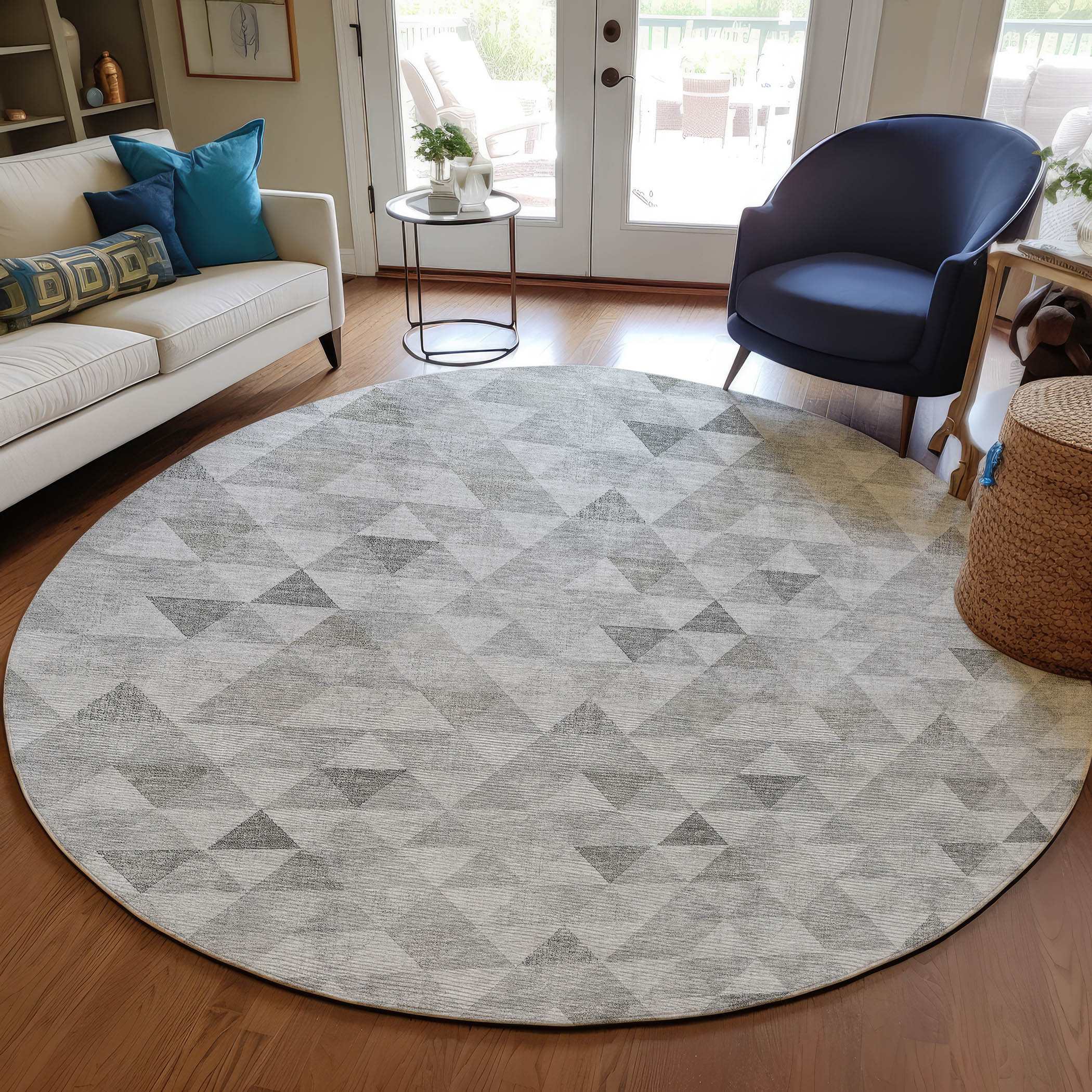 Addison Rugs ACN612SV8RO Chantille ACN612SV 8 x 8 (ft) Polyester Silver Round Indoor/Outdoor Abstract Machine washable Area rug