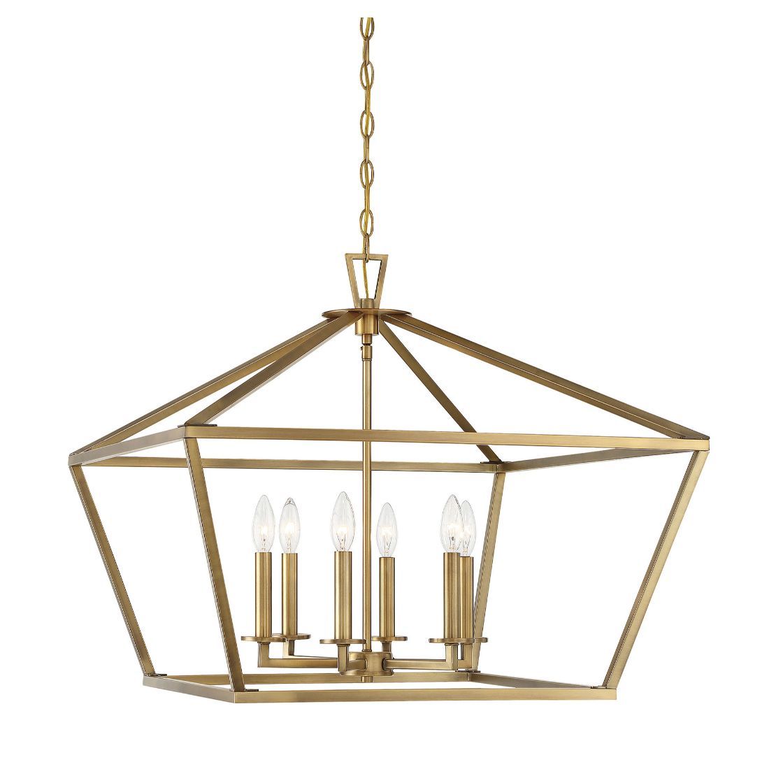 LW-SH634293 6-Light Warm Brass Transitional Geometric Hanging Pendant Light