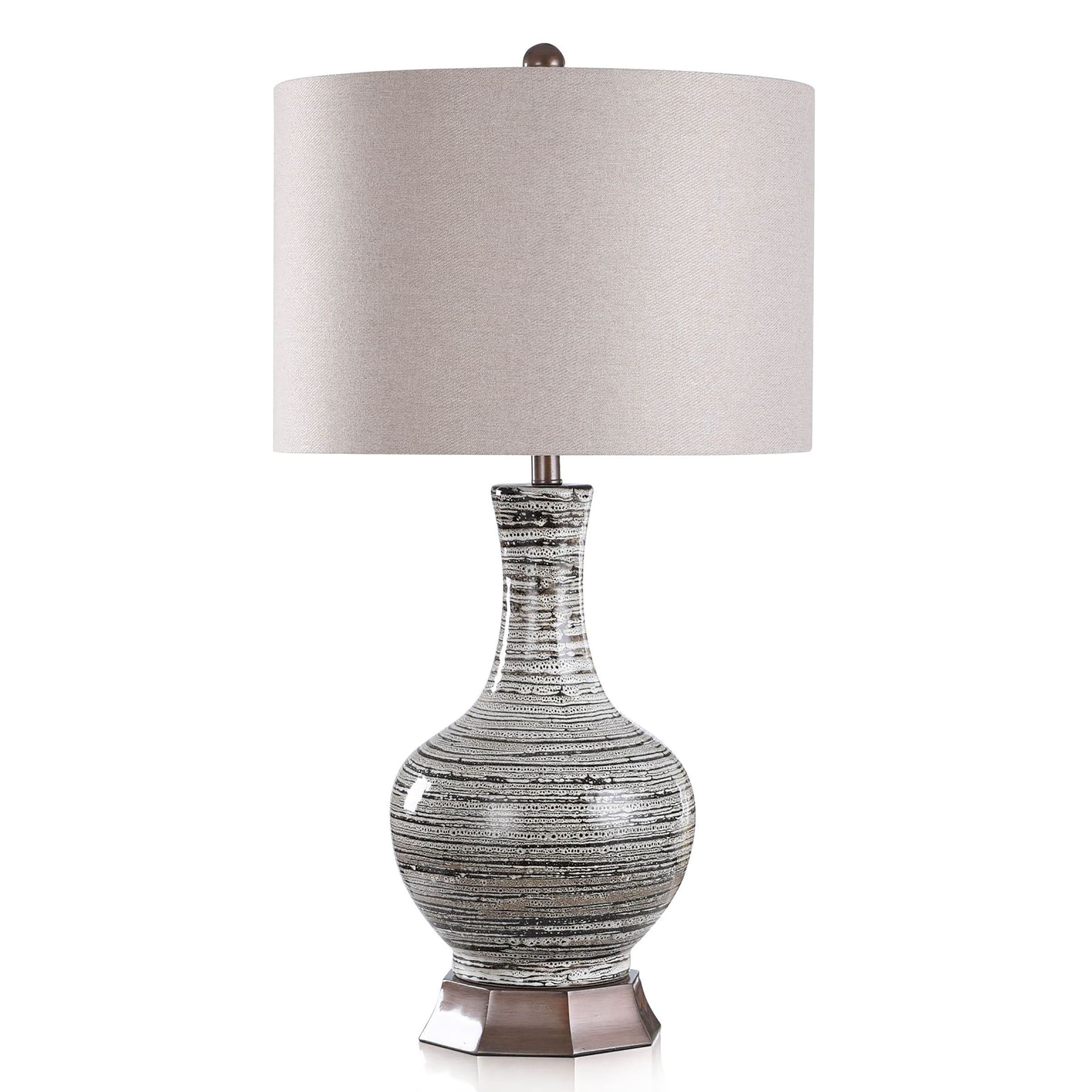 StyleCraft Home Collection L331464DS Monorail Bronze Multi Glazed, Bronze, Light Beige 3-way Table Lamp with Linen Shade