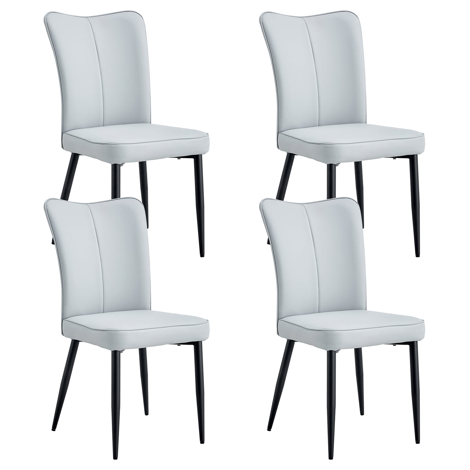 SINOFURN SYA290002GY Set of 4 Rustic Faux Leather Upholstered Dining Side Chair (Metal Frame)