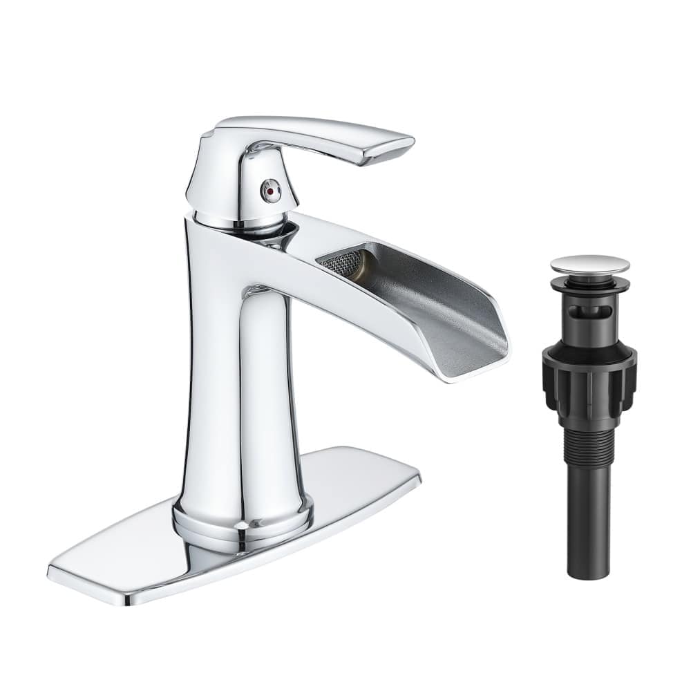 Ama Pear Chrome Bathroom Faucet with Pop-Up Drain and Deck Plate