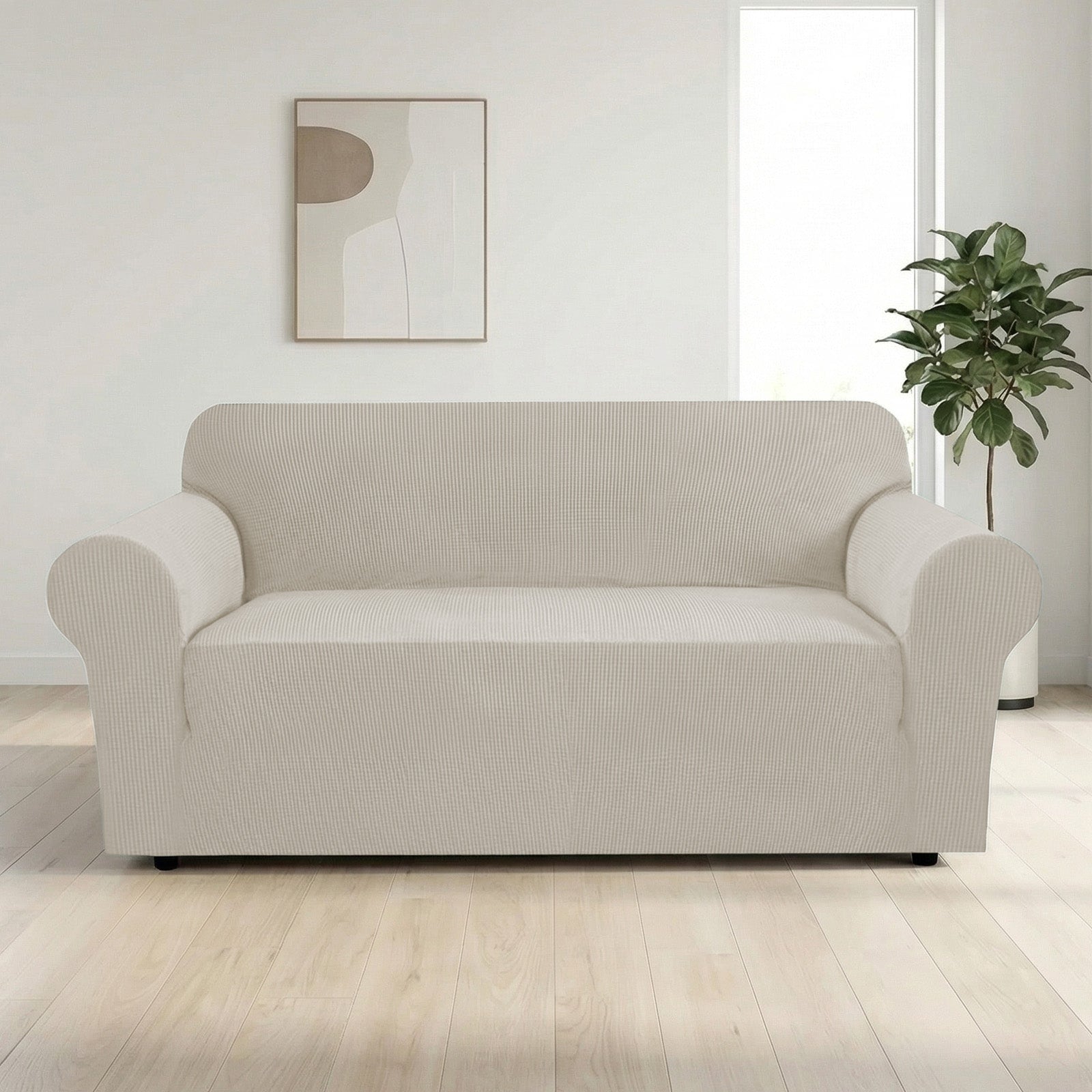 H.Versailtex - Stretch Jacquard Loveseat Slipcover Island Fossi Island Fossil