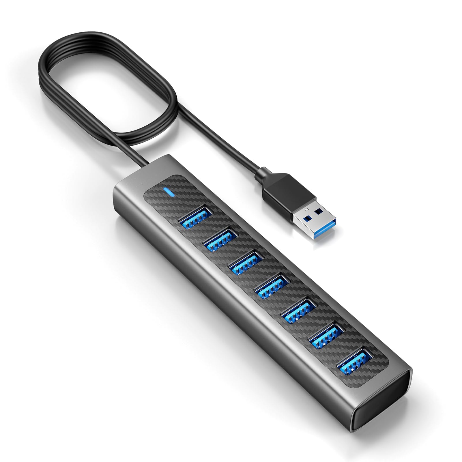 Etokfoks GM7U 7 port USB 3 0 aluminum data hub extender with 3 3 ft long cable high speed multi port splitter for PC laptop desktop and Mac #LETSFHVVN