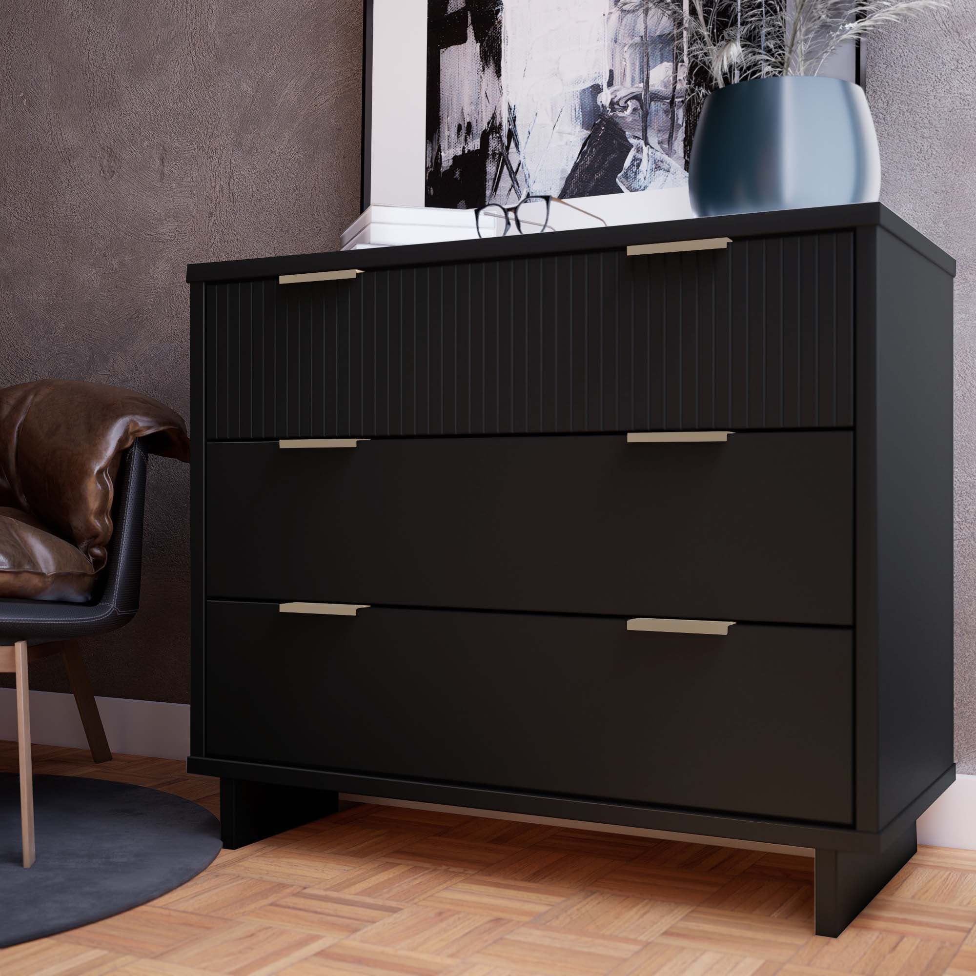 Manhattan Comfort DR-5012 Black Pine 3 -Drawer Standard dresser
