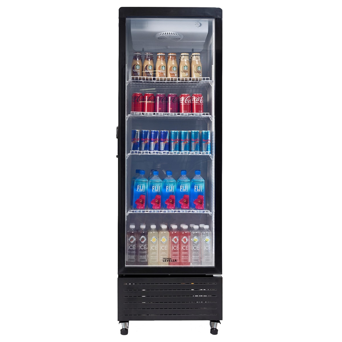 Premium Levella PRNS1057DX 22.6-Inches W 315 -Can Capacity Black Freestanding Indoor Beverage Refrigerator with Glass Door