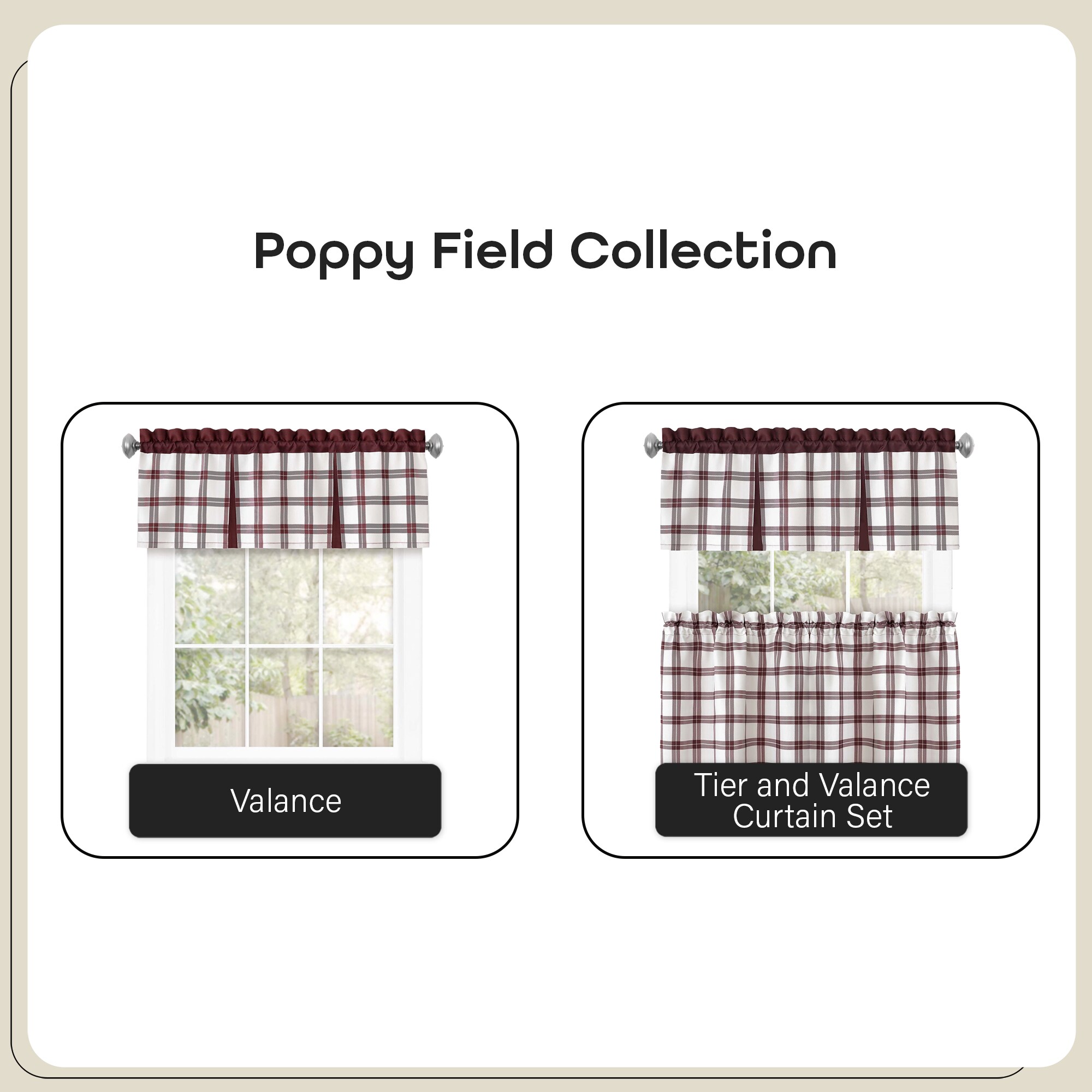 Burgundy Plaid Light Filtering Rod Pocket Valance, 56" x 13"
