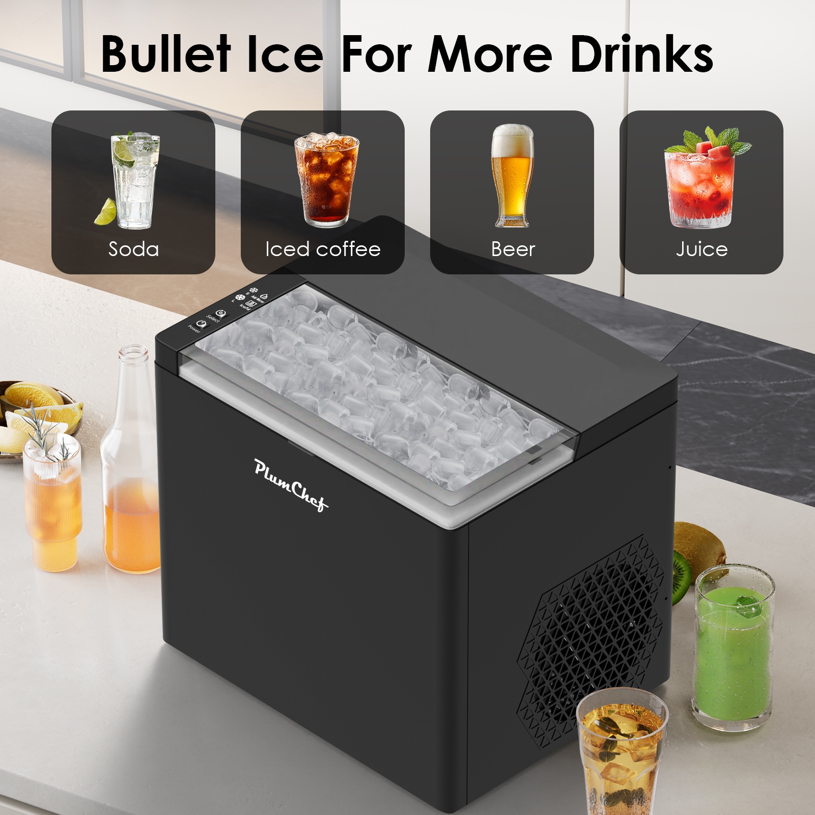 Bellemave 9 Ice Cubes in 6 Mins 26 Lbs Daily Output 1.6L Water Tank ...
