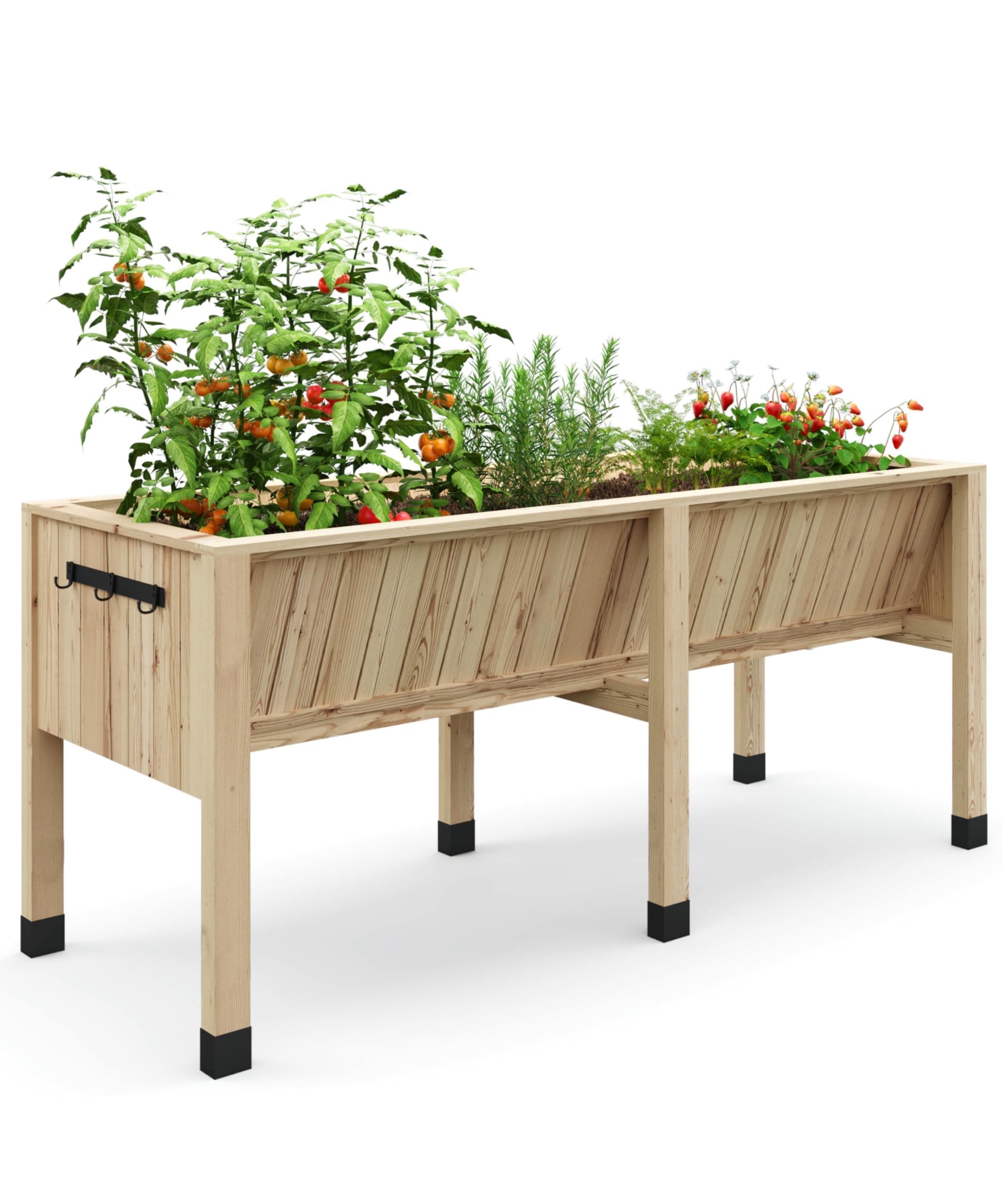 IdealHouse 72x26x31 Inch Wooden Elevated Garden Bed with Legs 13.7-Inch Deep Planting Box for Outdoor Vegetable and Fruit Planting Comes with Hooks Ideal for Backyard Patio and Balcony Wood Color
