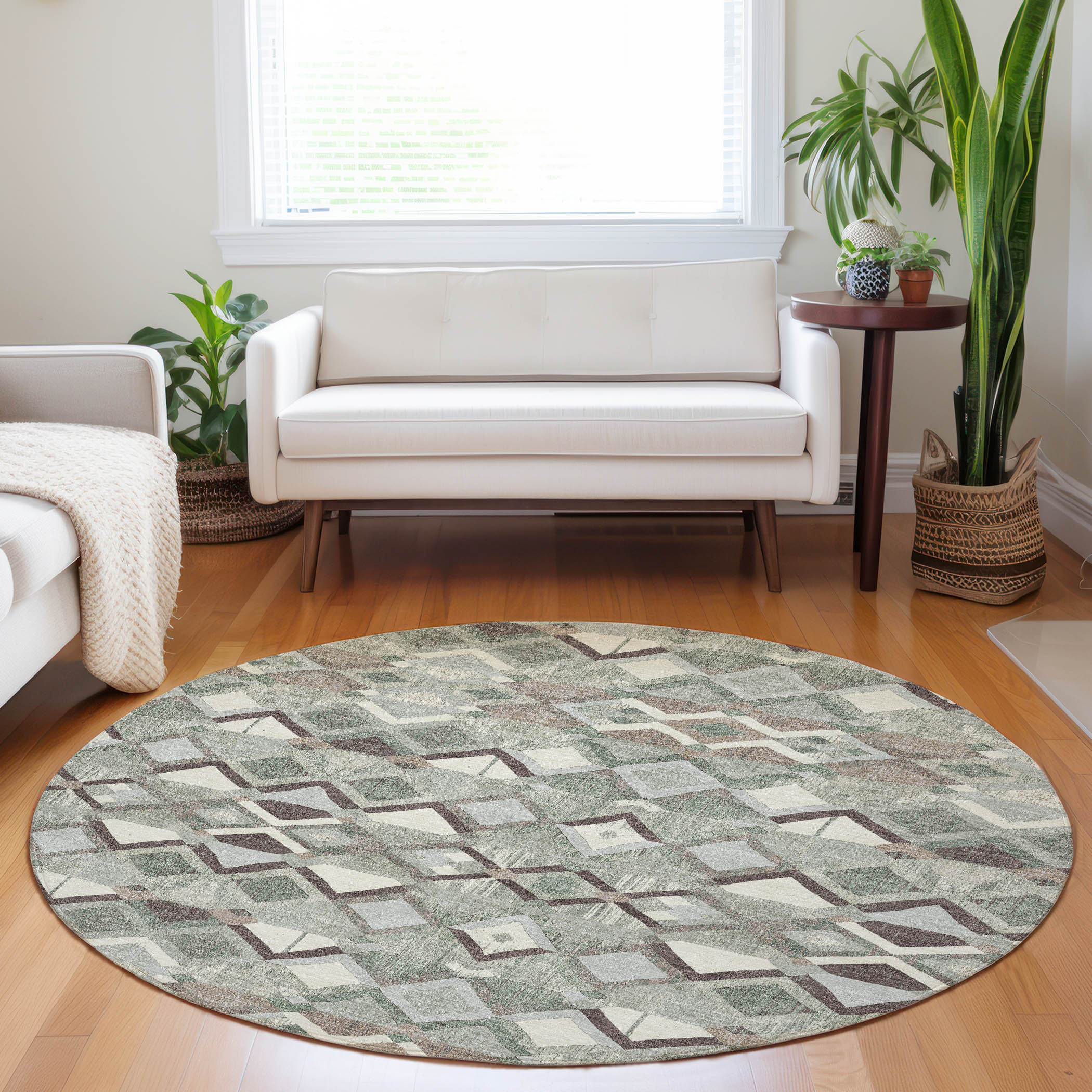Addison Rugs ACN1310SA8RO Chantille ACN1310SA 8 x 8 (ft) Polyester Sage Round Indoor/Outdoor Geometric Machine washable Area rug