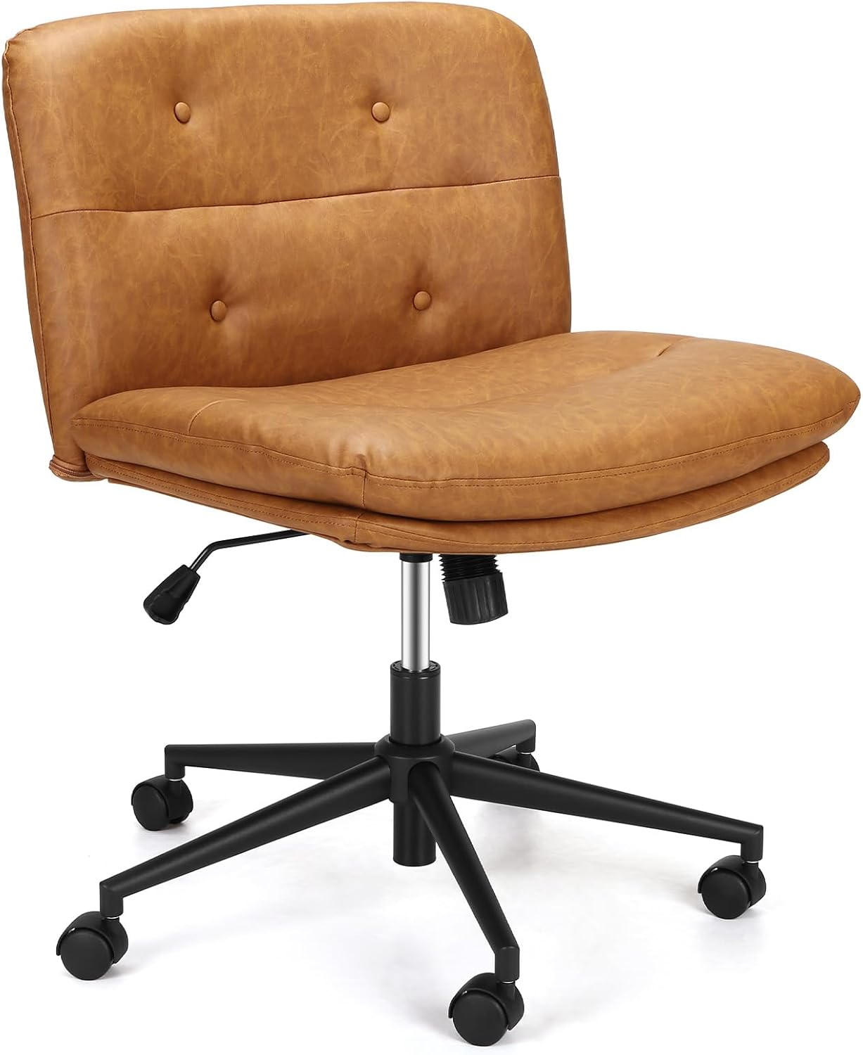 GAOMON Armless Office Chair with Wheels Mid-Back Wide Seat Height Adjustable 17.9In-20.9In Tilt Adjustable PU Leather Brown
