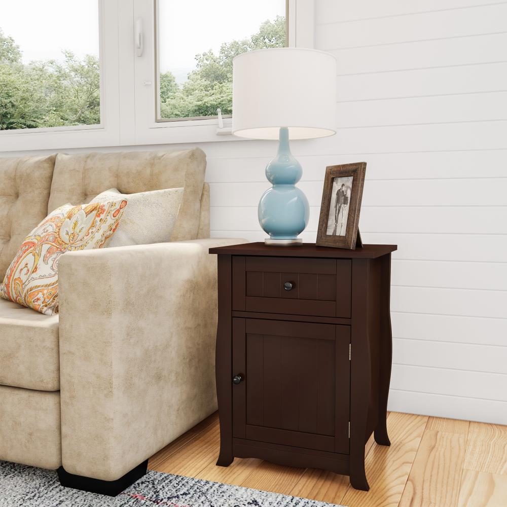 Hastings Home 841562HDE Nesting Table w Cabinet and Drawer 17.25-Inches W x 23.75-Inches H Brown Wood Square Modern End Table with Storage Assembly Required