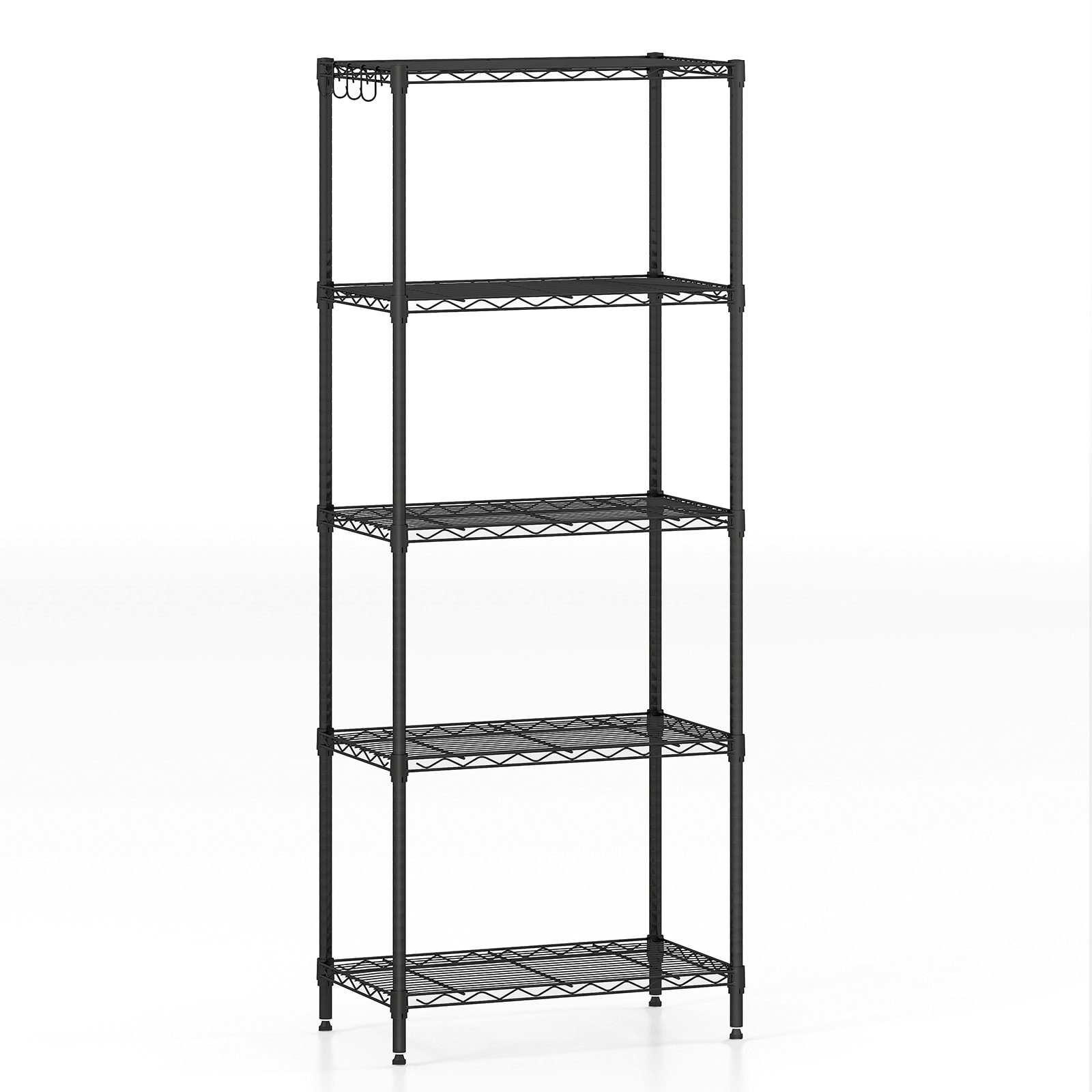Slickblue - Black 5 Tier Wire Shelving Unit with Adjustable Storage Rack Hooks and Leveling Feet ...