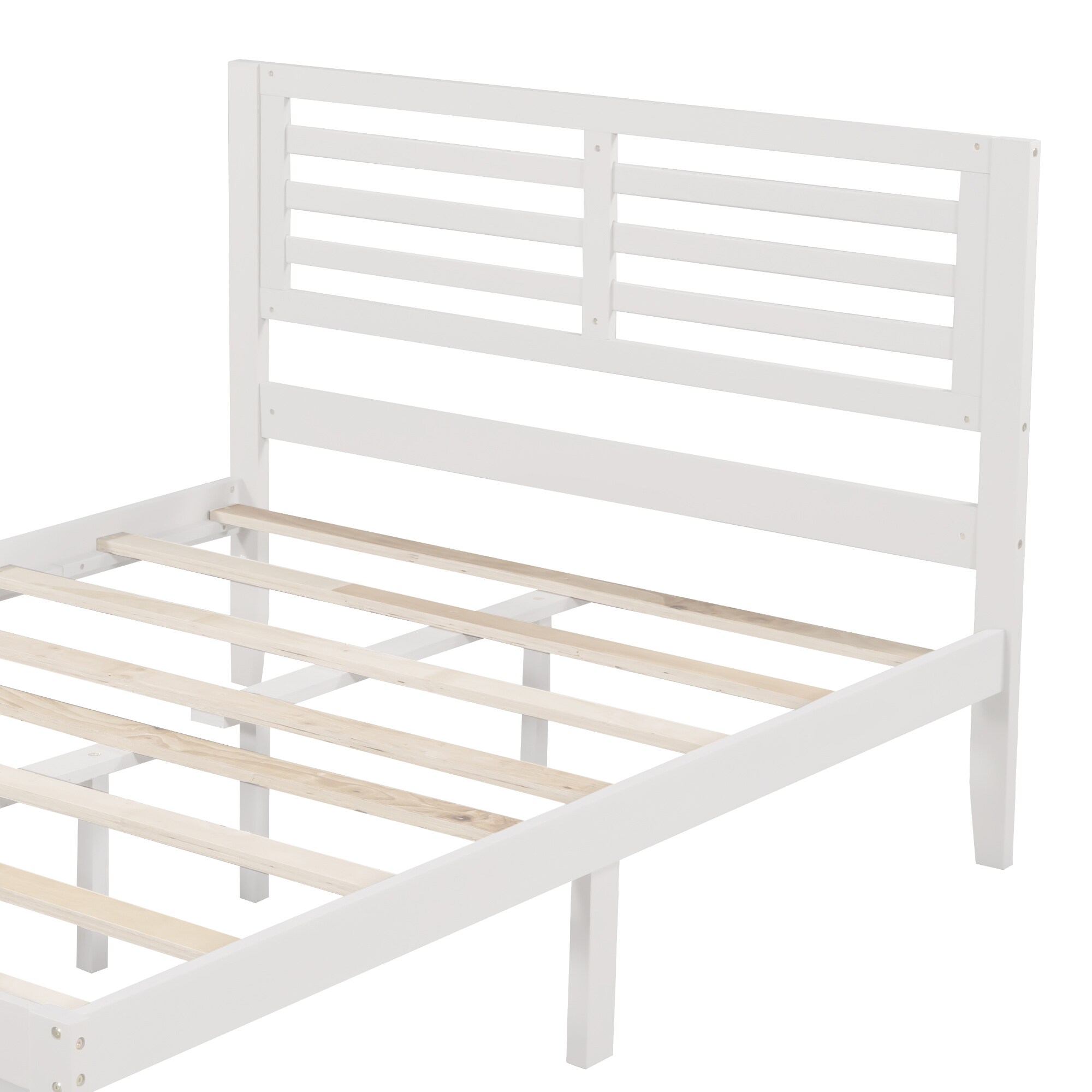 CASAINC Queen size wooden platform bed White Queen Wood Platform Bed at ...