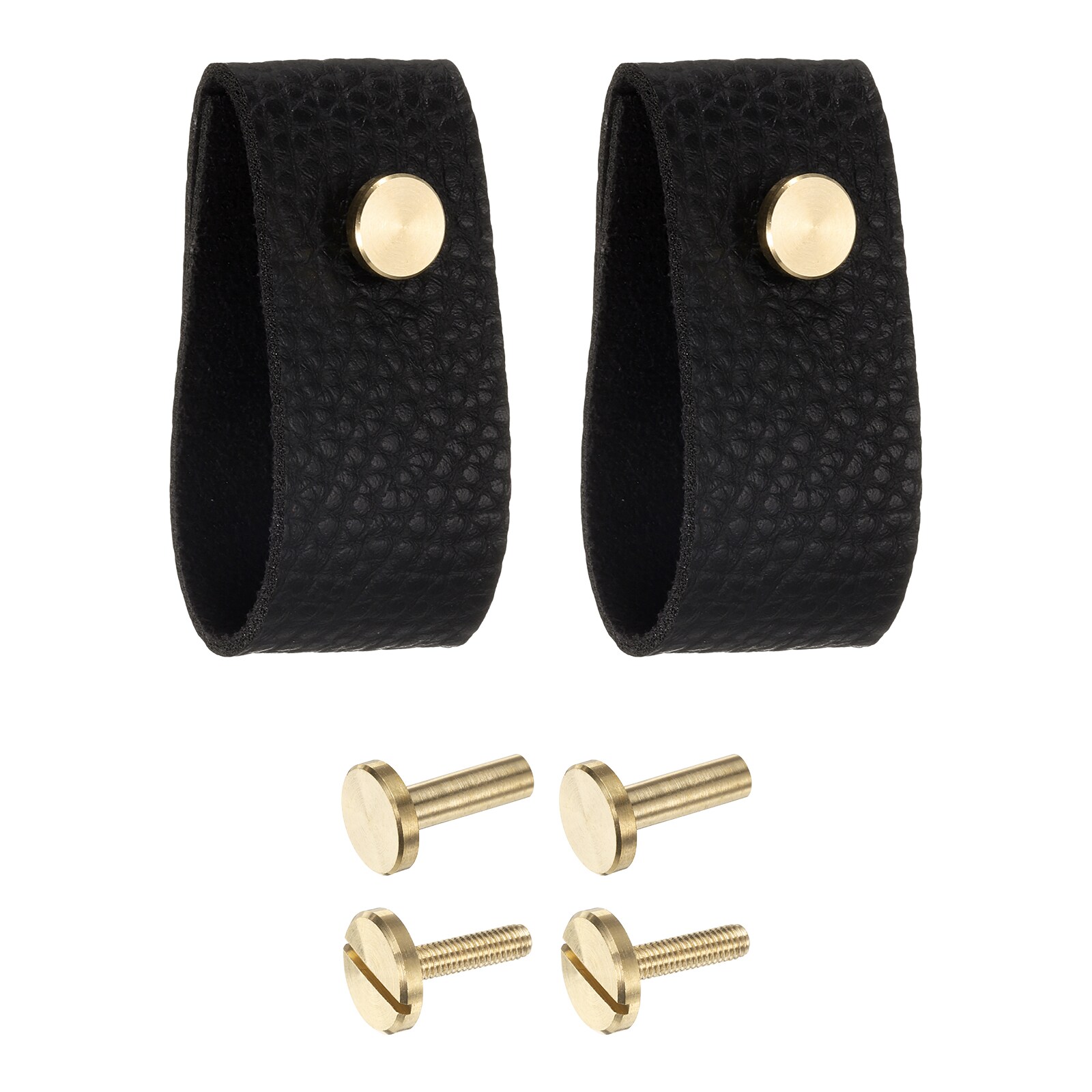 Unique Bargains 2pcs Leather Drawer Pulls Dresser Kitchen Cupboard Pull Handles Black one_size | S25093000UX6176